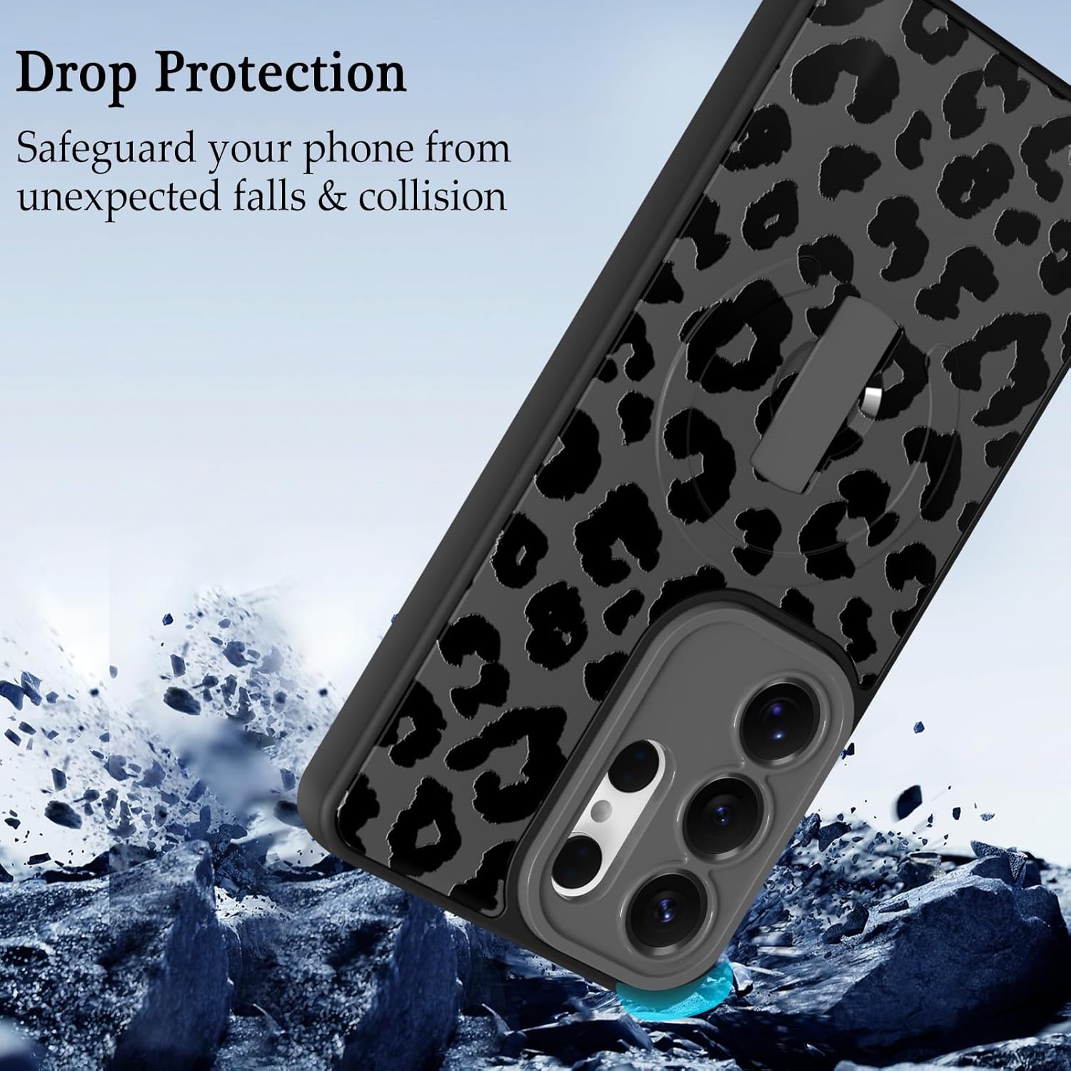 Fiyart Designed for Samsung Galaxy S26 Ultra Case with Wrist Strap Kickstand Cute Cheetah Leopard Print for Women Girls Slim Aesthetic Pattern Compatible with Magsafe TPU Shockproof 6.9"- Black