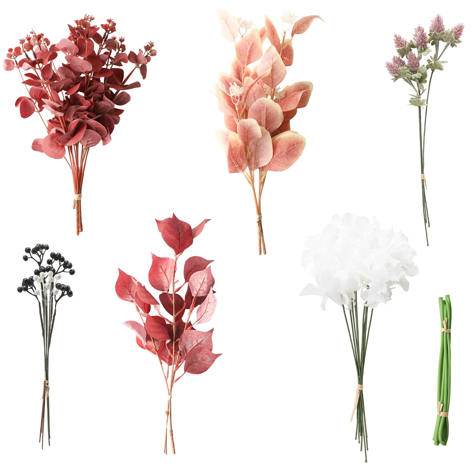 Floroom Artificial Greenery Stems Box Set, 30pcs with 7 Kinds of Faux Greenery Flowers Picks for DIY Bridal Bouquets Wedding Floral Arrangement Table