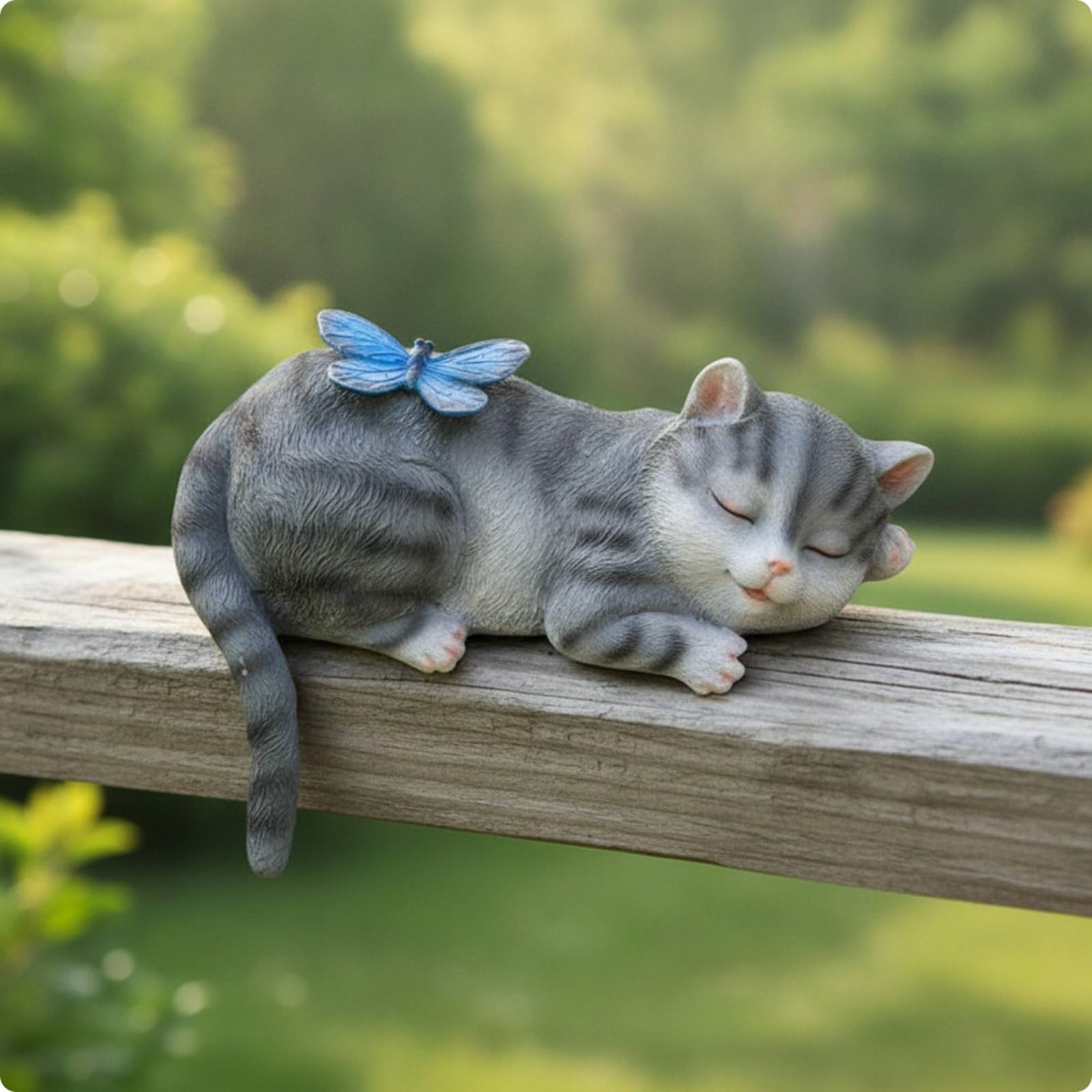 Niedlich Katzenstatue mit Schmetterling , Leuchtende Orangefarbene Katze