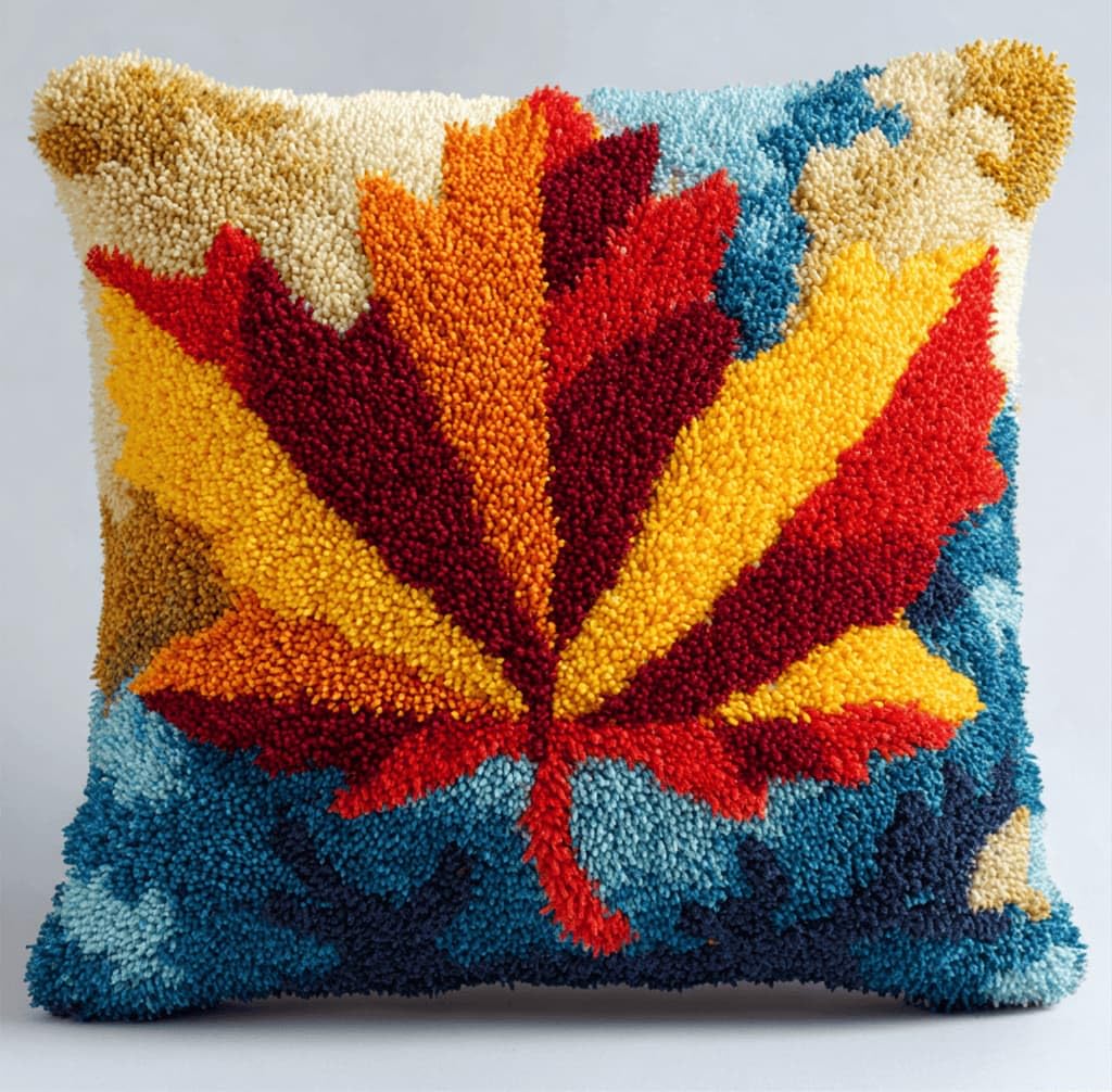 Kitquiver Decor Latch Hook Cushion Kit,Maple Leaf DIY Pillow Cover 43X43Cm
