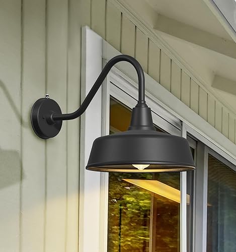 Miniatura 8 de Ytzlvw Luces de granero grandes de cuello de cisne para exteriores de 12.6 pulgadas desde el atardecer hasta el amanecer, luces clásicas negras