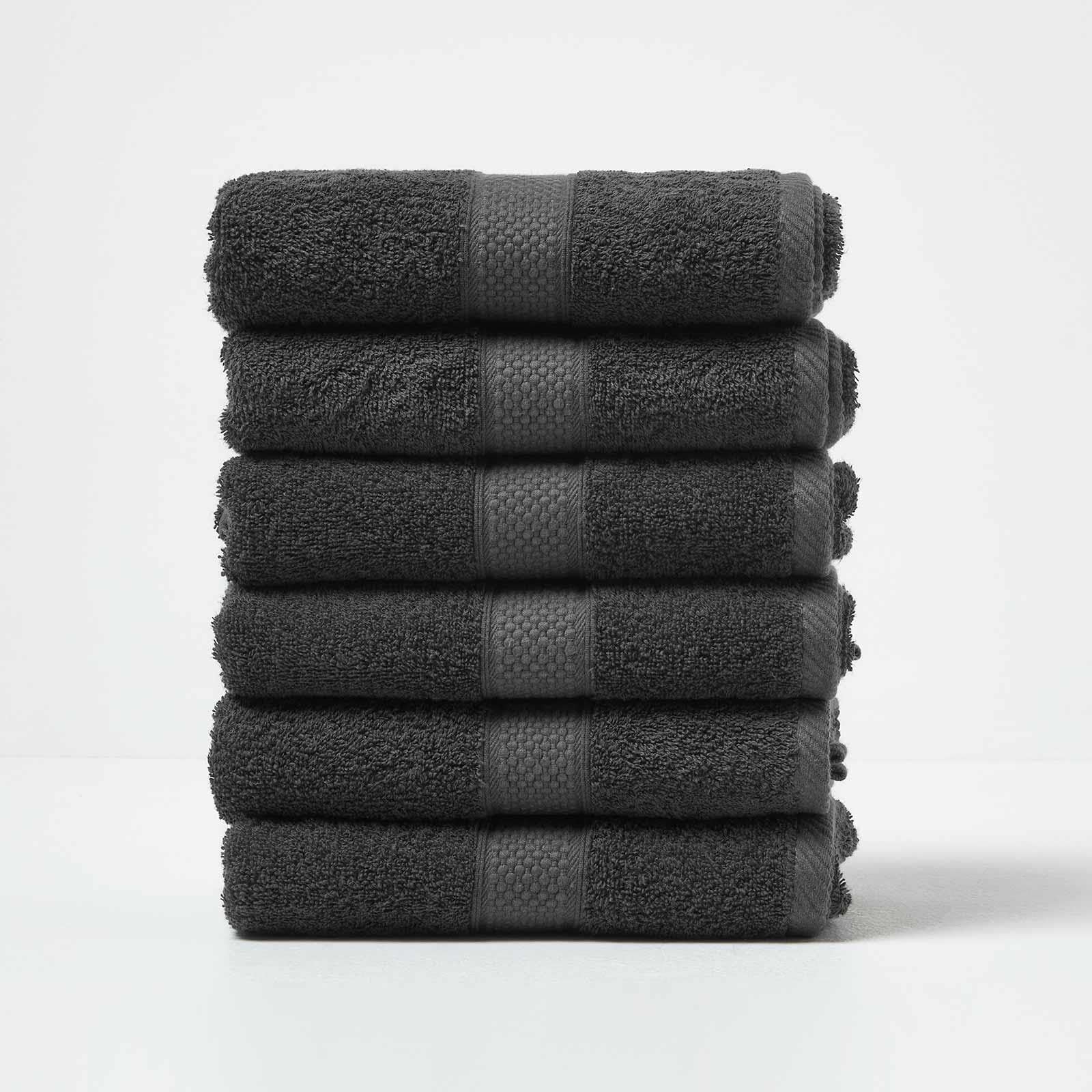 HOMESCAPES Black Turkish Cotton Set of 6 Hand Towels Super Soft Thick & Absorbent 500 GSM Towel Heavy Weight for everyday Luxury