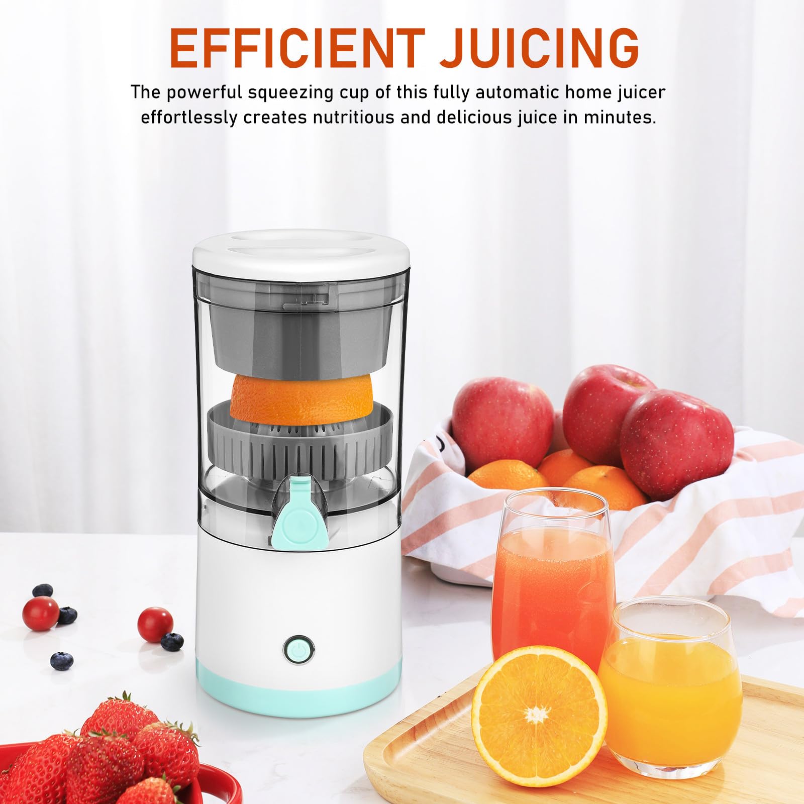 VICASKY Exprimidor Eléctrico Portátil para Frutas Exprimidor Automático sin Cables Máquina Compacta para Zumos de Naranja y Fruta Fácil de Usar y Recargable