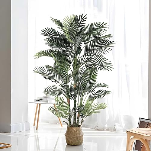 Miniatura 9 de Aveyas Palmera artificial de caña dorada de 6 pies para decoración del hogar, 6 pies, planta sintética grande de seda sintética, árboles tropicales