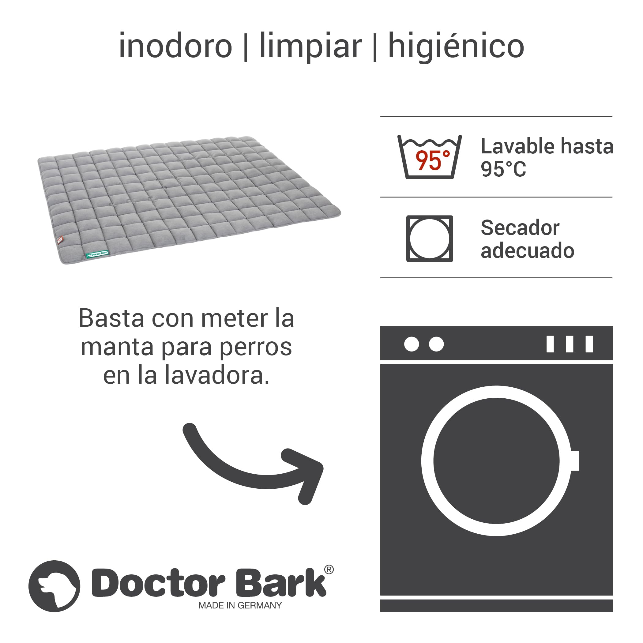 Doctor Bark Manta, Perros Grandes/hundematte, Gris Claro, para alérgicos, antiarañazos, Transpirable, Estable, Resistente, Apto para Lavadora y Secadora. – Lavable a 95 °C – Tamaño a Elegir