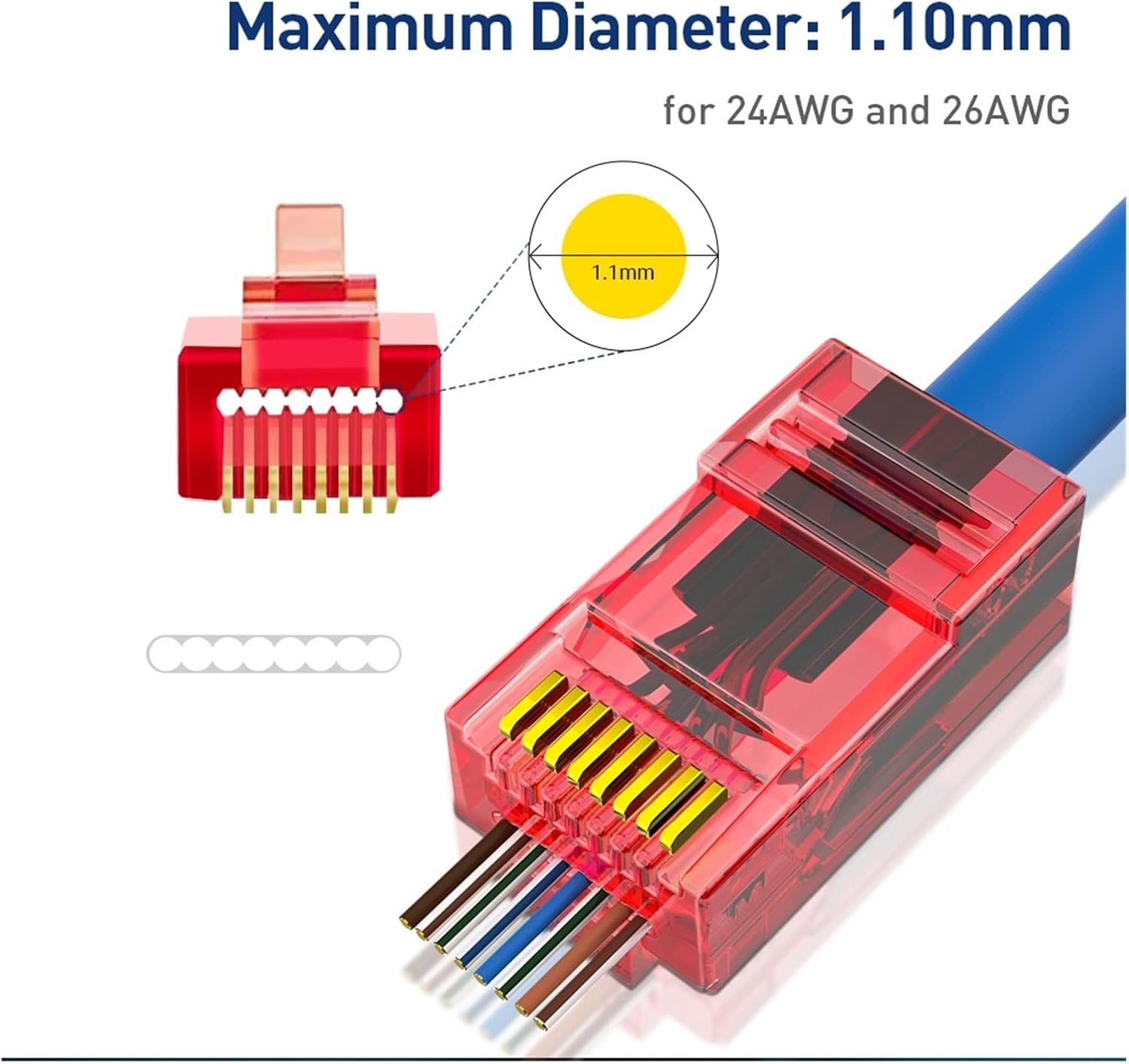 50-pack RJ45 Cat6 straight connector RJ45 modular plug(Green-50pcs)
