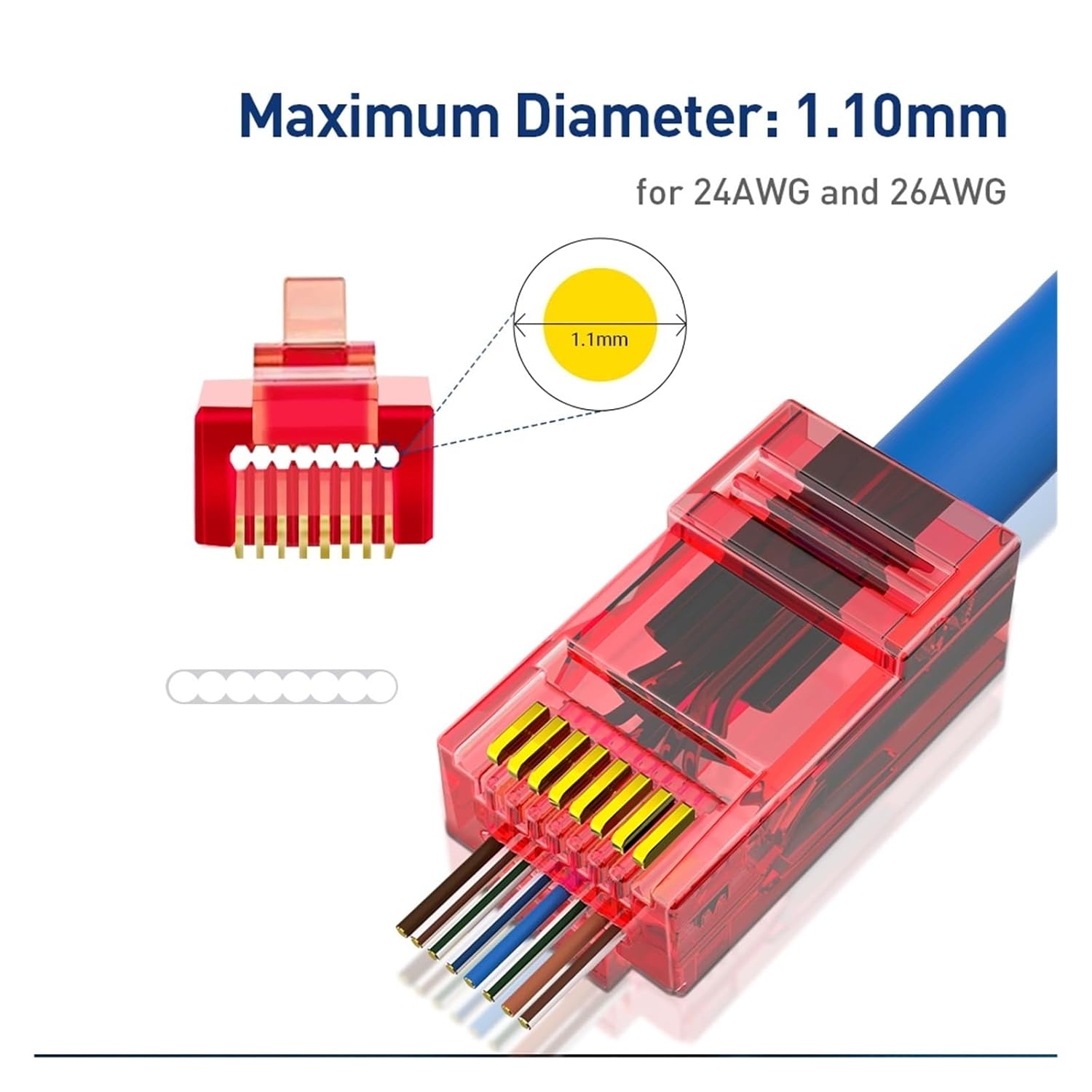 50-Pack RJ45 Cat6 Straight Connector RJ45 Modular Plug(Red-50pcs)