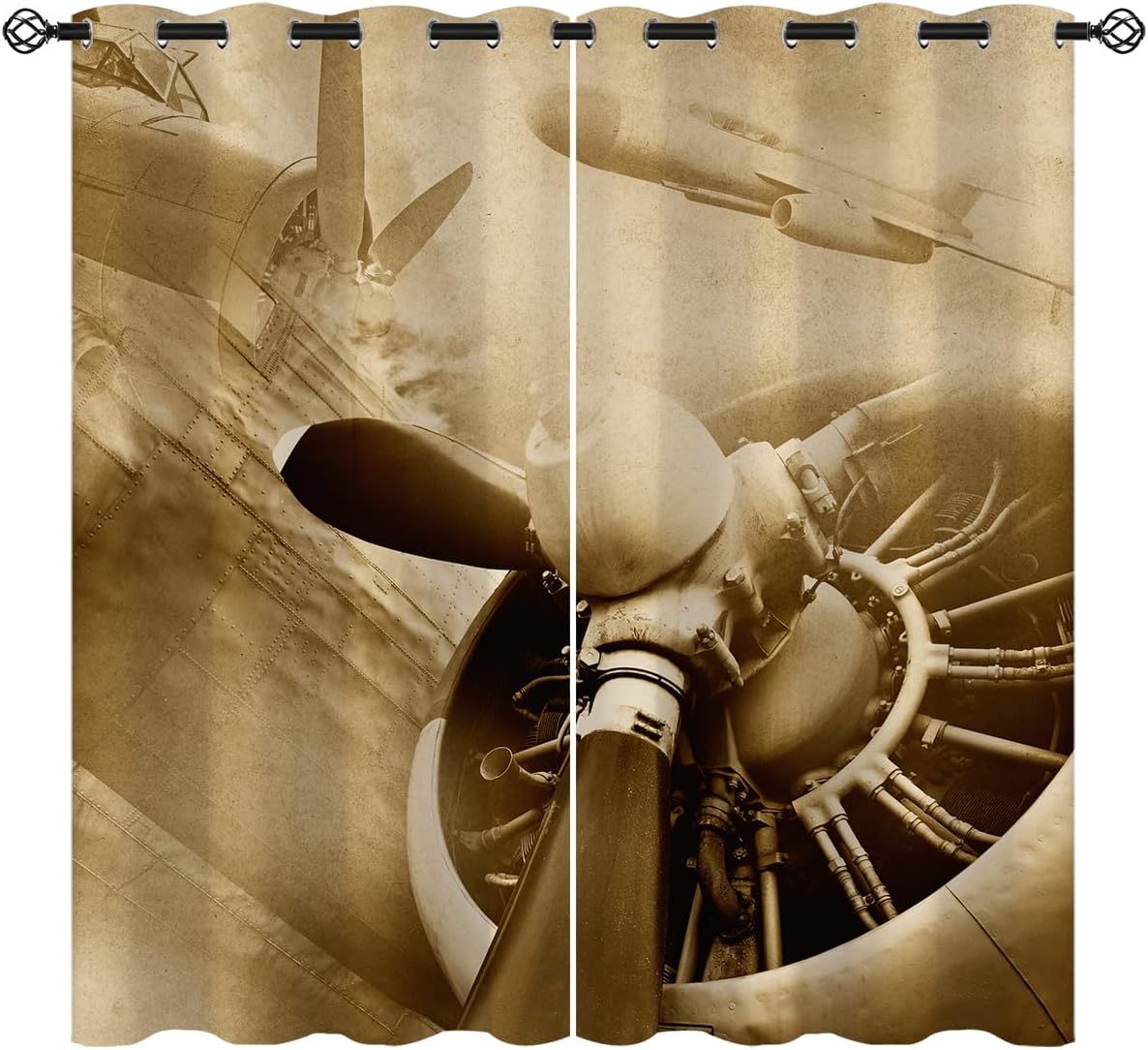 Vintage Aircraft Blackout Curtains for Girls Boy Home Decor, Retro Airplane Aviation Military War Grommet Thermal Insulated Drapes Darkening Window Curtain for Bedroom Living Room, 42 x 63 Inch