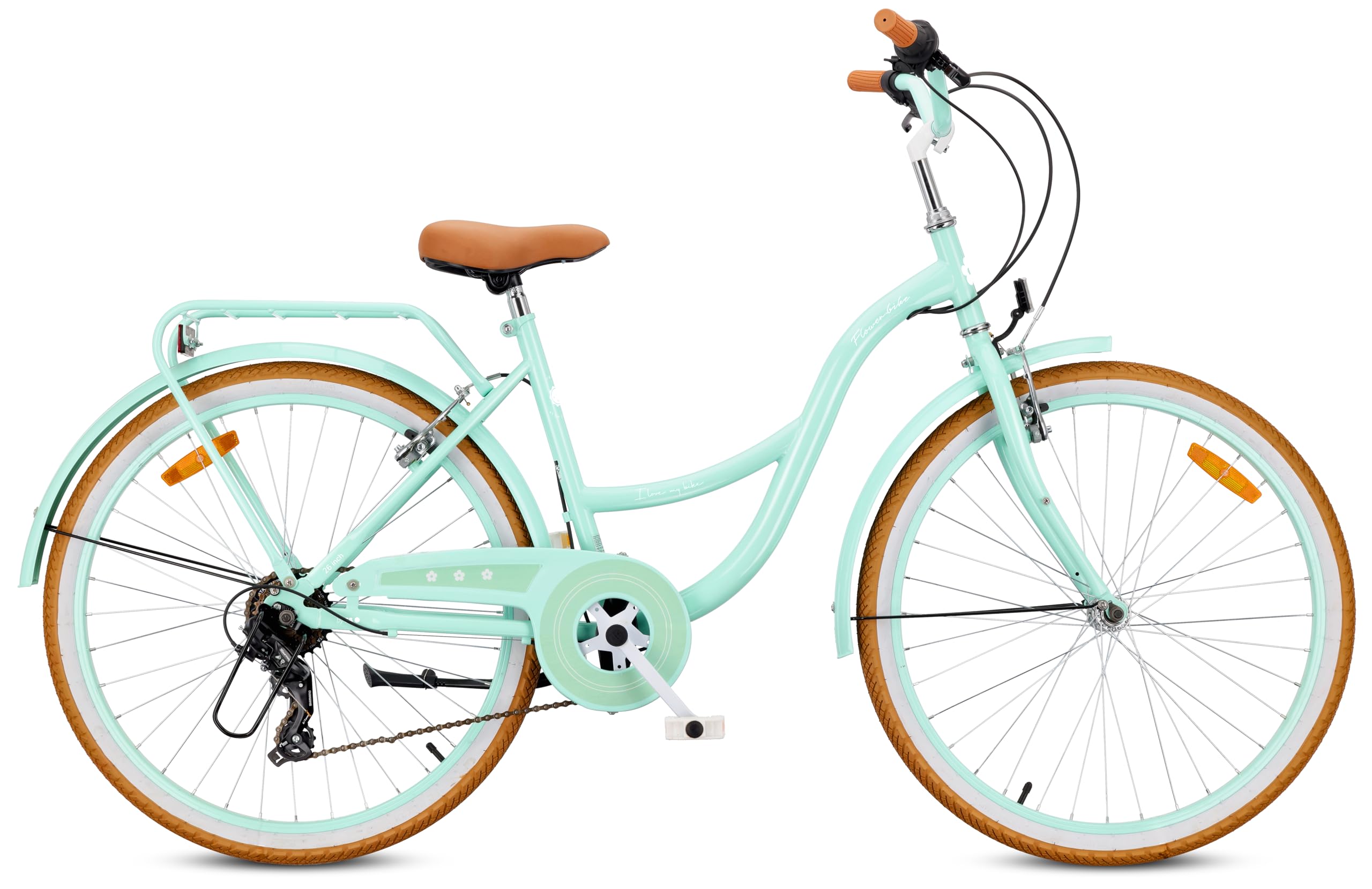 sun baby FLOWER BIKE RETRO – bicicletta donna 26 pollici, Shimano 7 velocità, portapacchi, cavalletto, parafanghi, copricatena, city bike retrò