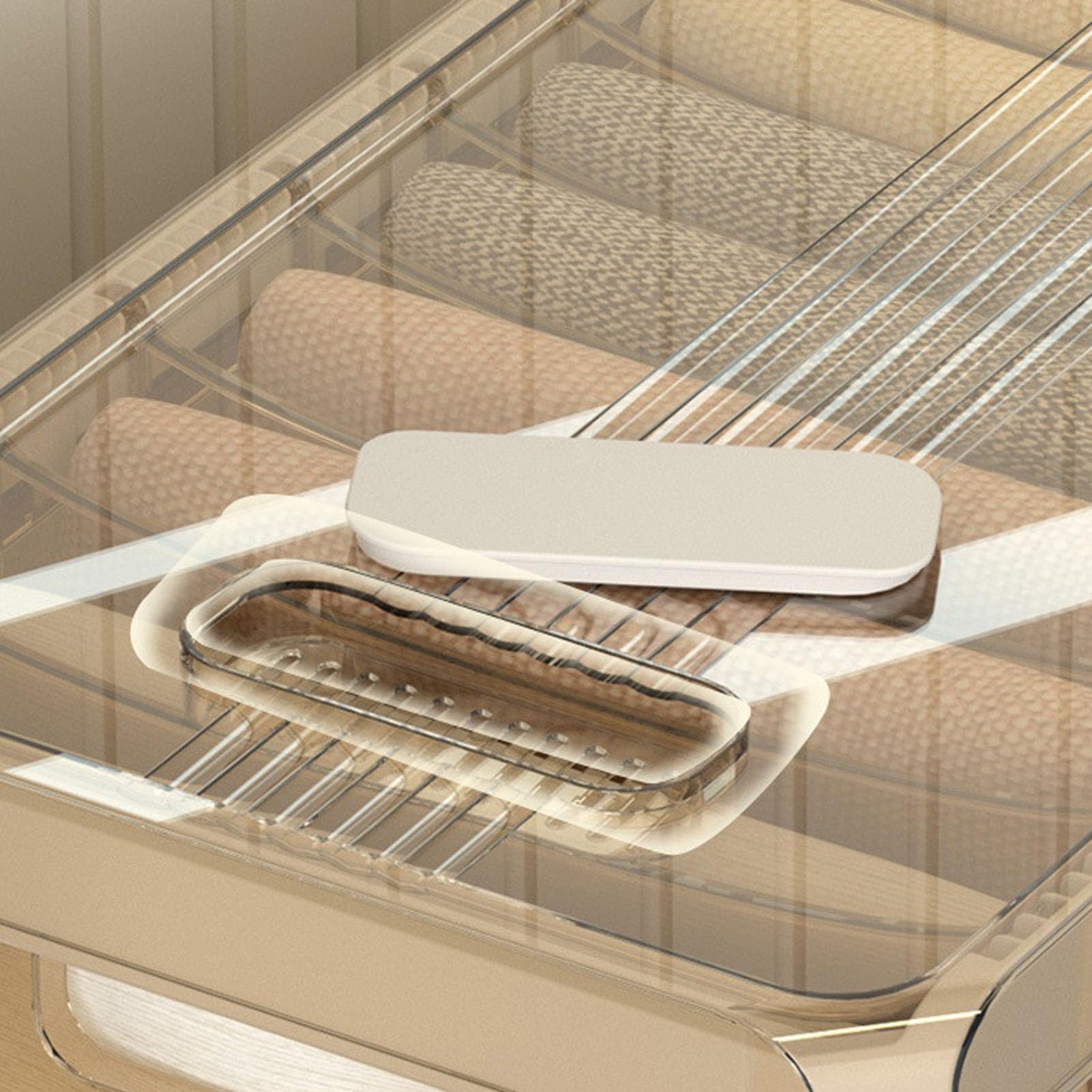 Organizador de ropa para guardarropa, organizador de ropa con cajón, caja de almacenamiento de ropa plegable de PP, diseño de riel deslizante con tapa, organizador de pantalones (with Lid 9 Grids)