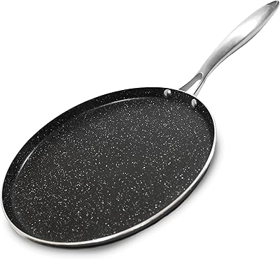RICOVERO Triple Layer Nonstick Ceramic Griddle Pan for Stove Top & Induction Cooktop with Stain Resistant Stone Finish– 11” Flat Pan - Oven & Dishwasher Safe– Free of PFOA (Gray Stone)