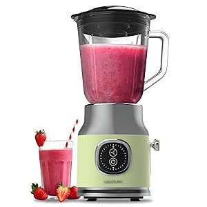 Cecotec Batidora de Vaso Retro RetroTwist Green. 800W de Potencia Máxima, Función Pulse, Cuchilla de 4 Hojas con Recubrimiento de Titanio Negro y Jarra con 1L, Diseño Vintaje en Verde