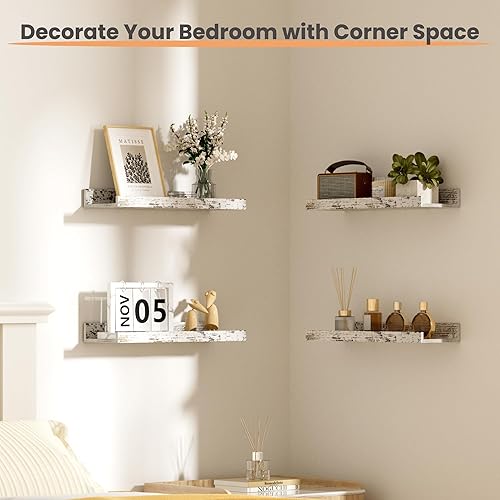 Miniatura 2 de upsimples Estantes flotantes para pared, juego de 6 estantes de pared para almacenamiento decorativo, estante de madera montado en la pared para