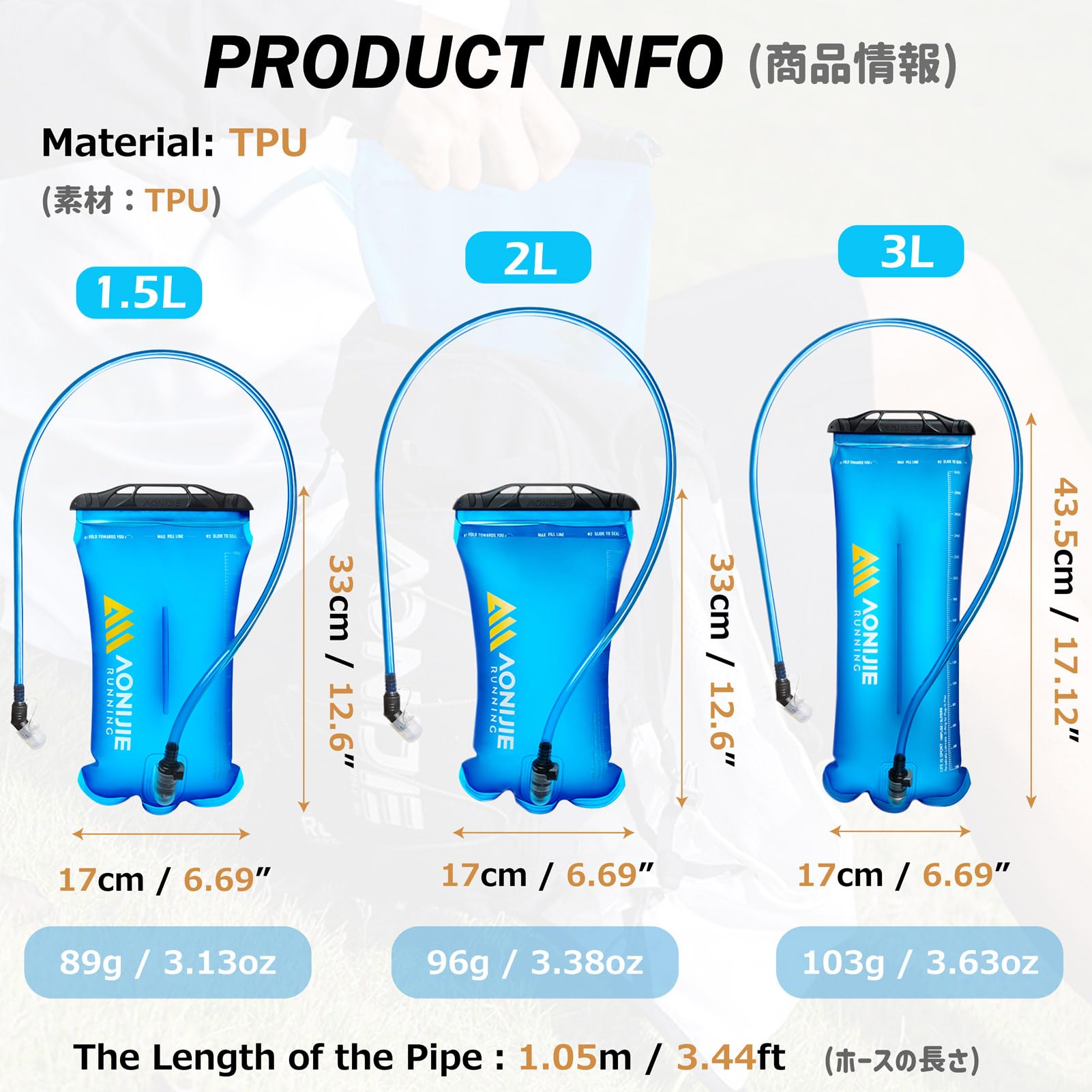 Azarxis Bolsa de Agua Portátil 1/1,5/2/3L Bolsa de Hidratación Libre de BPA a Prueba de Fugas para Mochila de Hidratación para Correr Ciclismo Senderismo