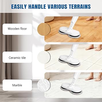 Cordless Electric Mop, Dual Spin Floor Cleaning Mop with 180°Flexible Head Rotation/Stand-Free/Water Sprayer, Handheld Polisher Scrubber with 200 ML Water Tank for Multi Floors