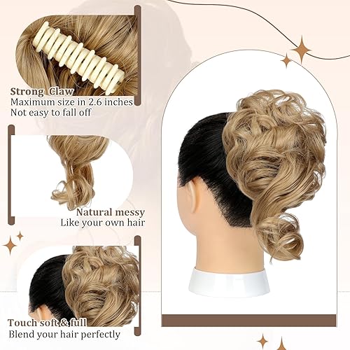 Miniatura 3 de Wodelanle Moño de pelo desordenado con clip de garra para mujer, ondulado, rizado, moños, clip de garra, extensiones de cabello despeinado para uso