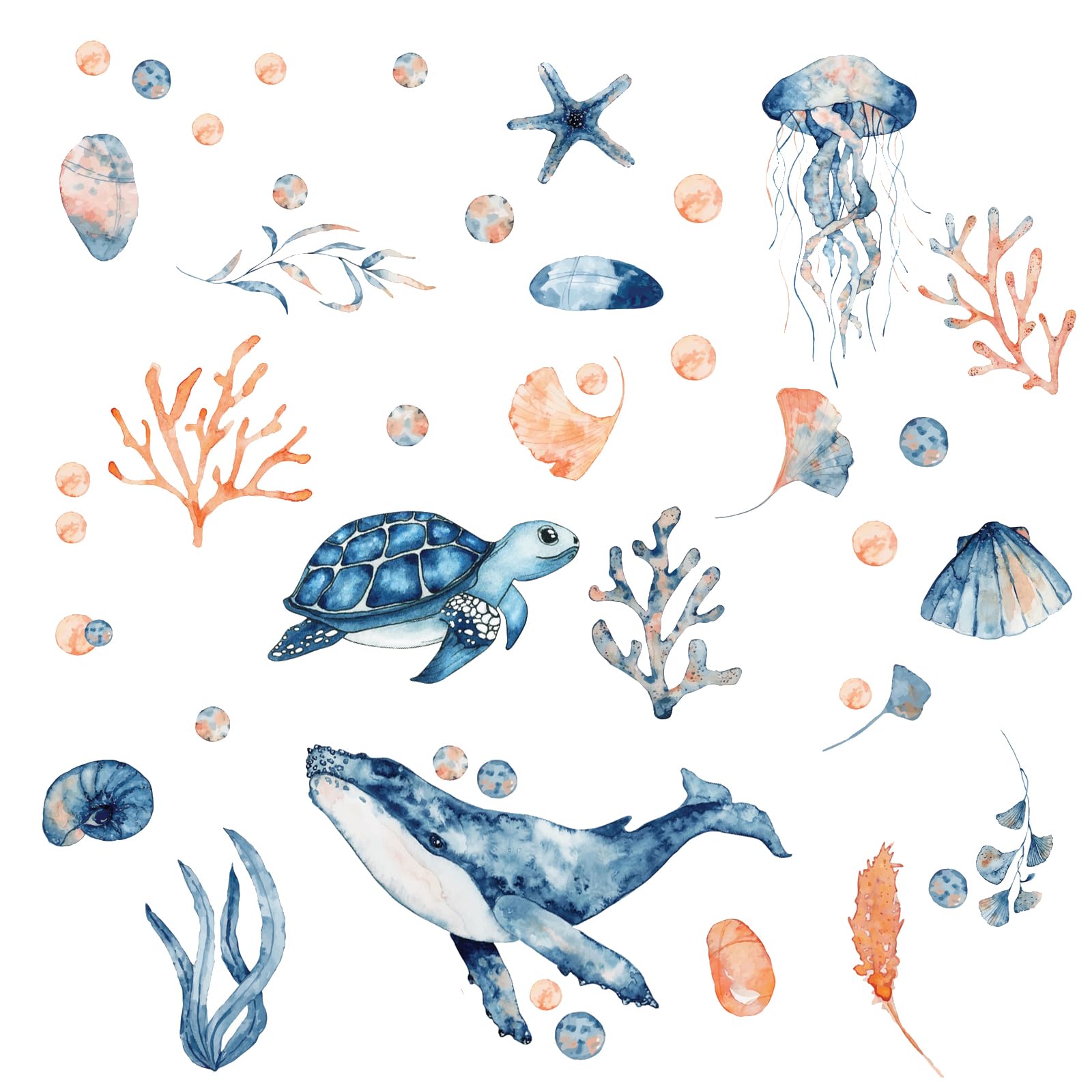 Stickers Muraux Océan Decalmile - Dauphins, Algues, Poissons - Déco Chambre Enfant Ou Salle De Bain
