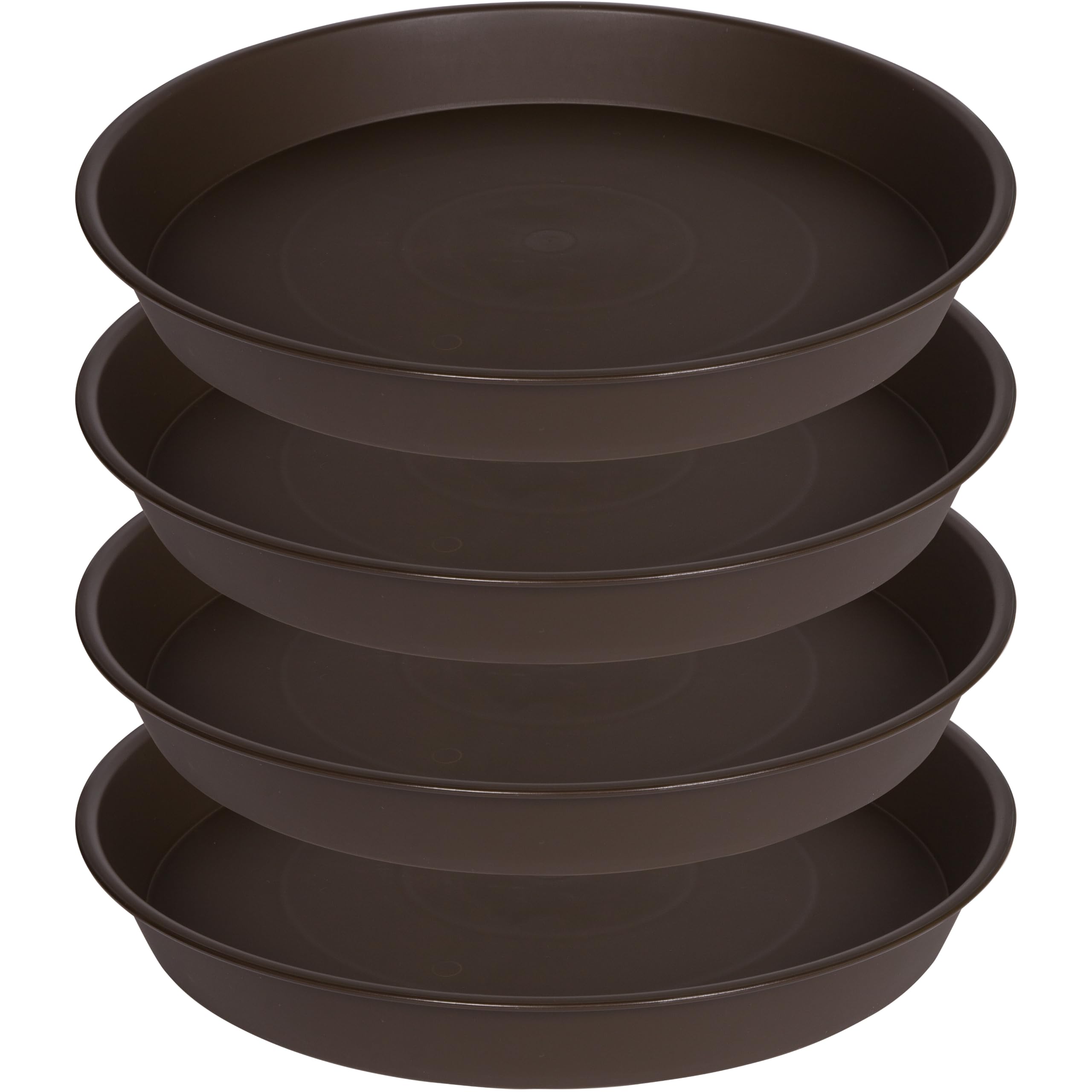 Bleuhome 4 Pack of 16 17 inch Plant Saucer (15 inch Base), 2.3" Depth, Heavy Duty Deep Plant Trays for Planter Pots, Bird Bath Bowls, Plastic Plant Saucers for Indoors (17", Dark Brown)