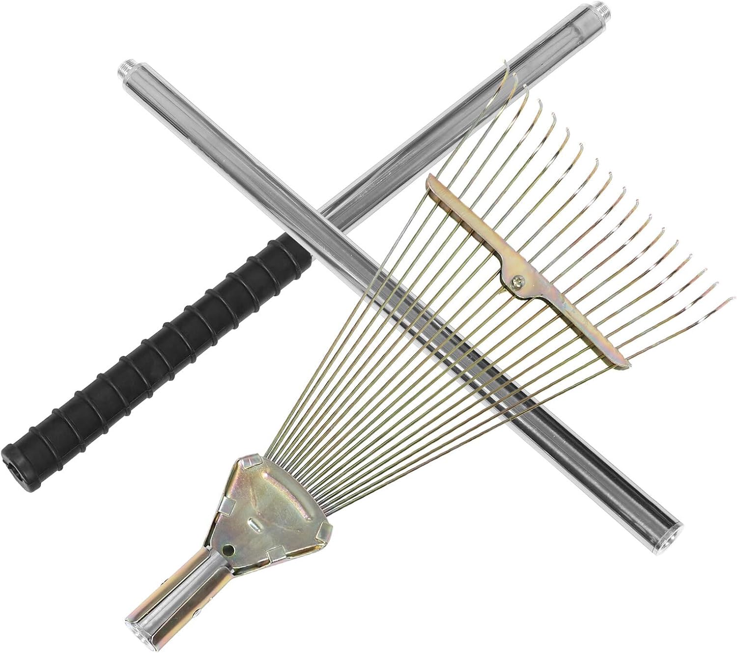 Heavy Duty Garden Rake with 18 Stainless Steel Tines, Detachable Handle Metal Leaf Rake for Lawn Cleanup and Flower Bed Maintenance