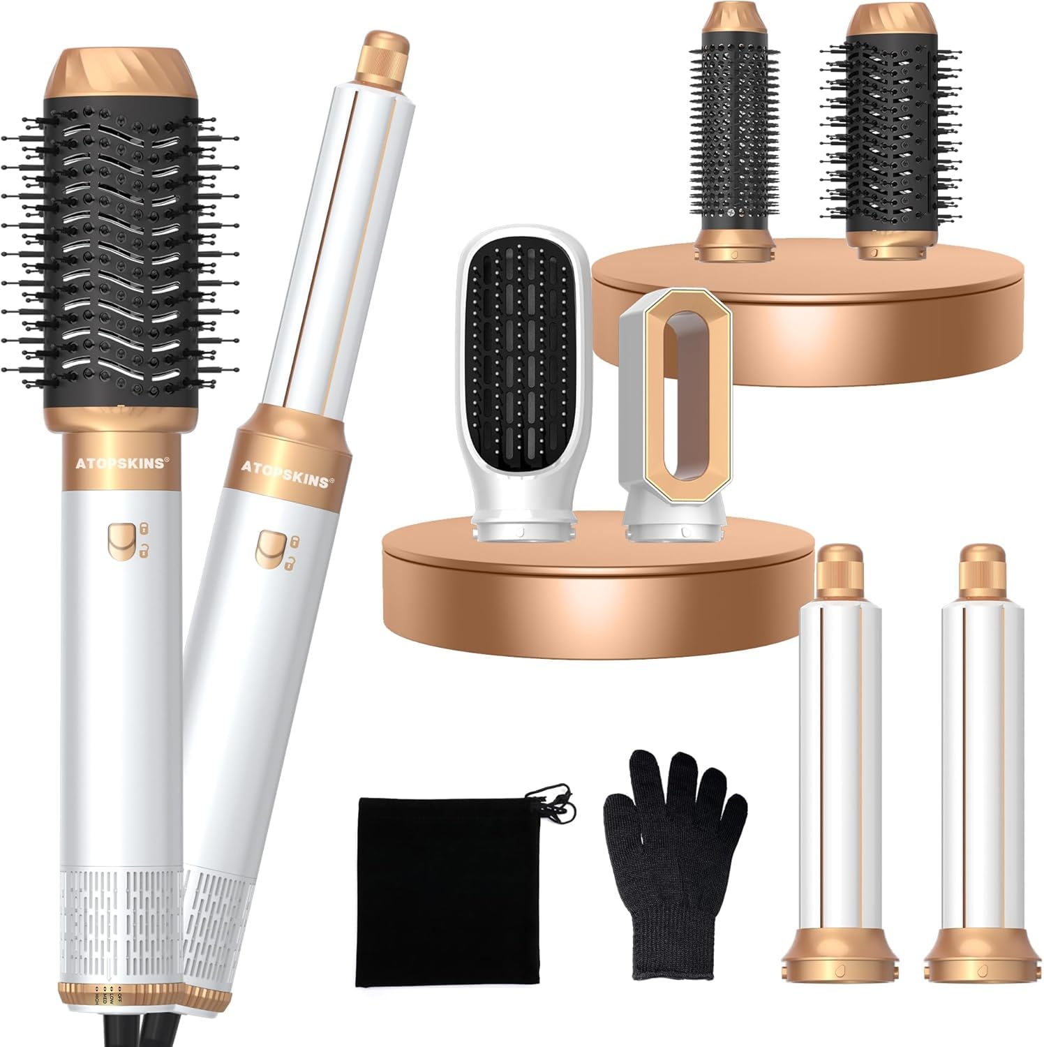 AtopskinsAir Styler 6 in 1 Hair Styler Set 1000W, Magic Styler with 200 Millions Negative Ionic, High-Speed Hair Dryer Brush, Hair Dryer Curler, Volumizer, Round Brush, Air stylers for Women