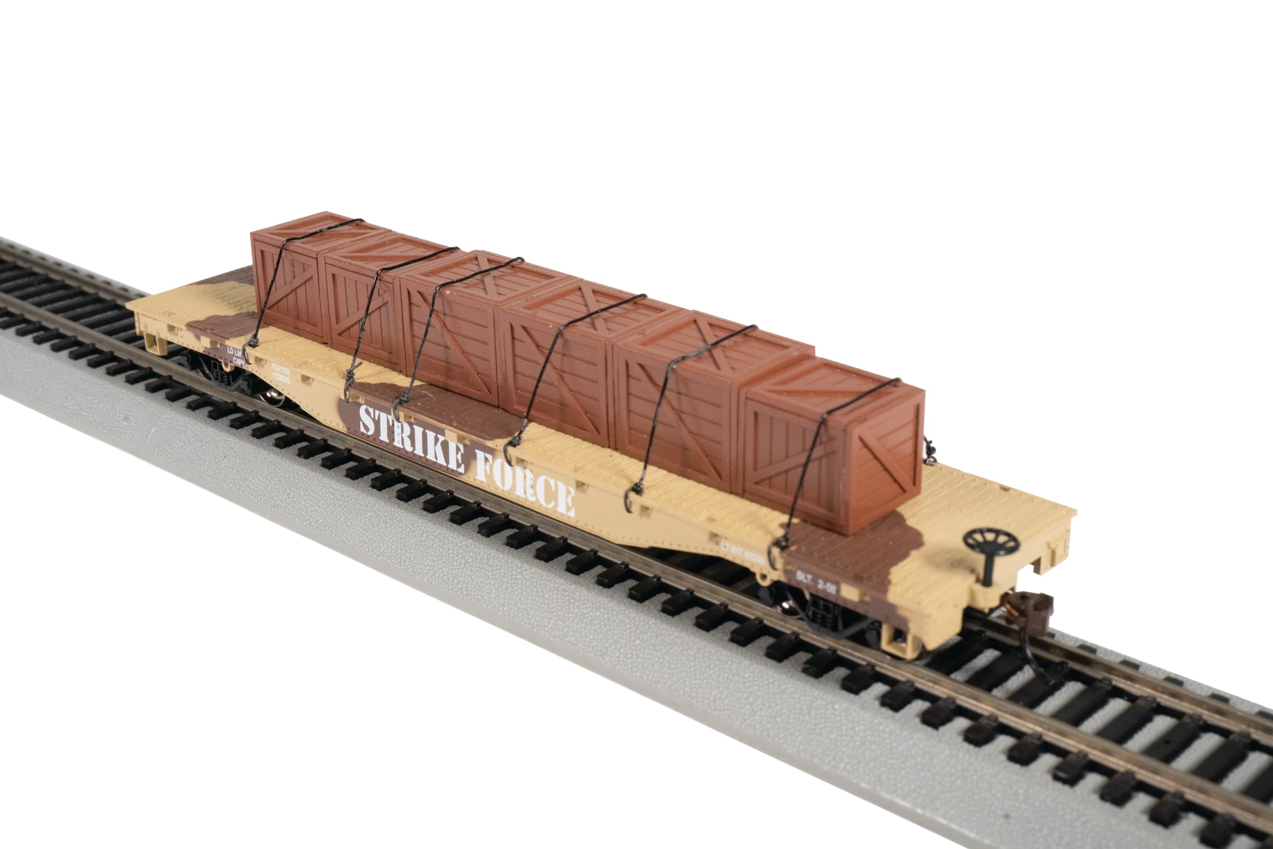 Bachmann Spur HO 52' Flatcar con crate Load Strike Force