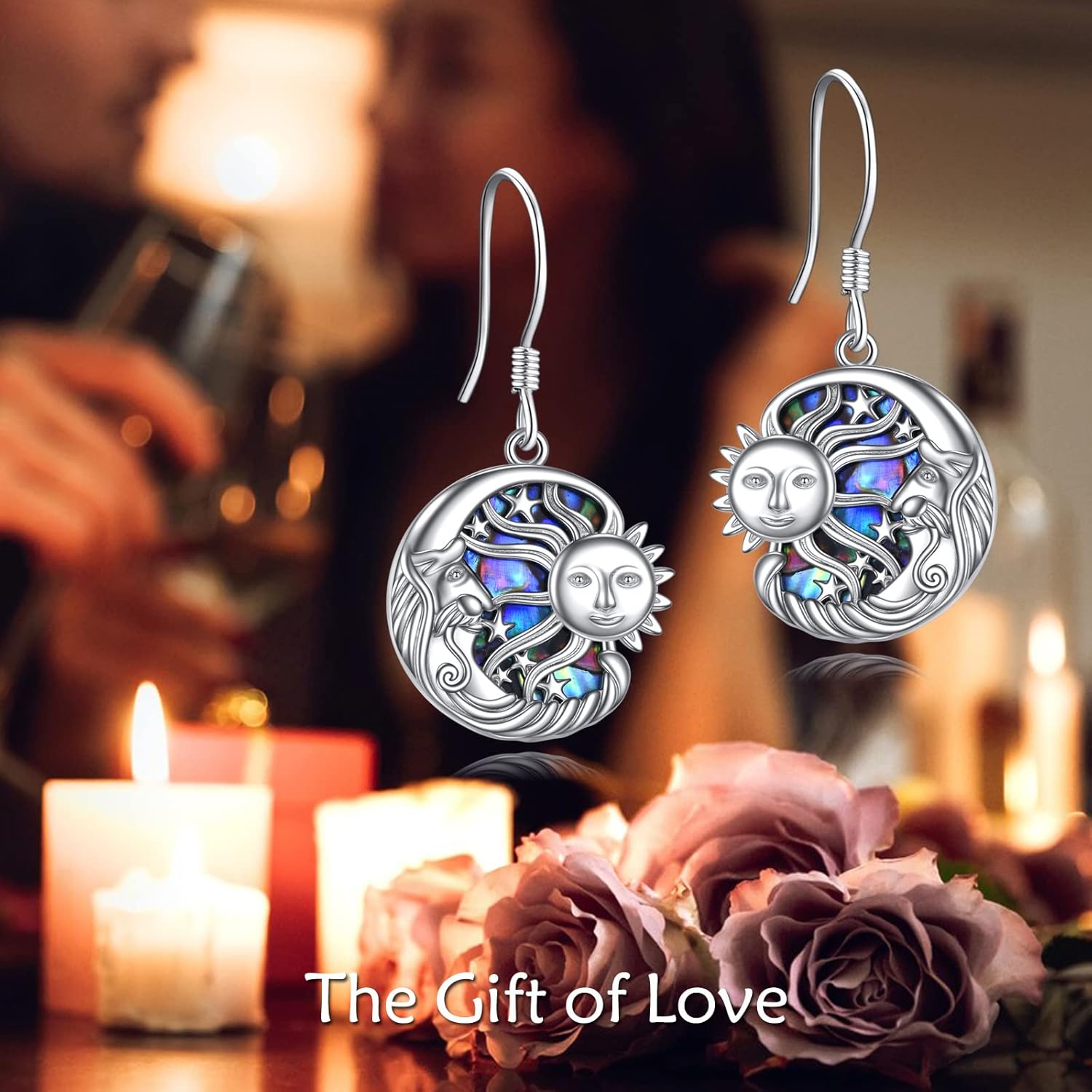 Sun and Moon Earrings Sterling Silver Dangle Drop Earrings Abalone Shell Jewelry Birthday Gifts for Women - Image 5