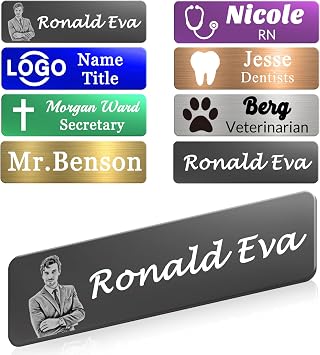 Custom Engraved Name Tag with Logo Personalized Name Badge with Pin or Magnetic Backing Metal Name ID Tags for Employees Business Staff Doctors Nurse Teachers-Black