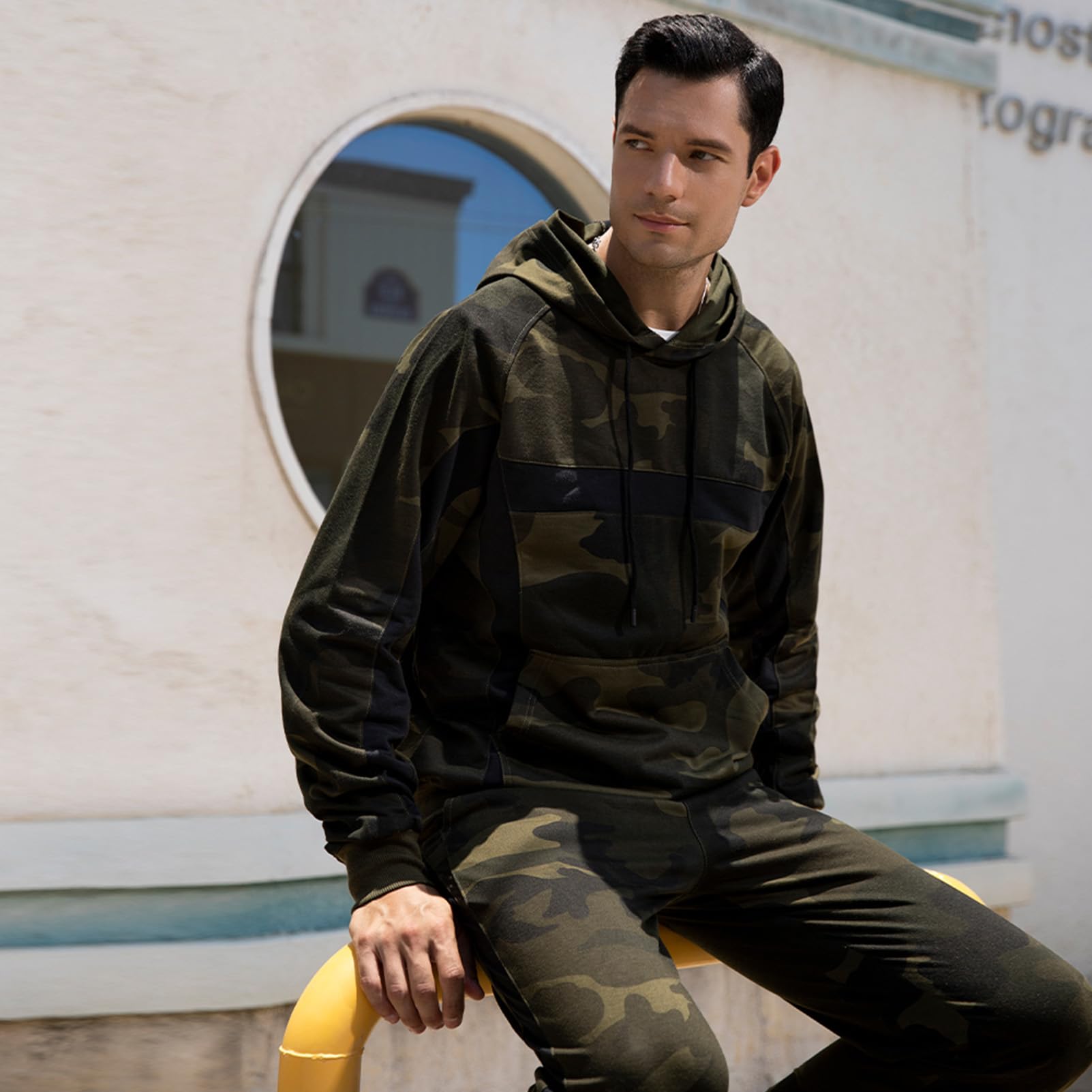 Uomo Tuta da Ginnastica Mimetica 2 Pezzi Felpe con Cappuccio e Pantaloni da Jogging Casual Abbigliamento Sportivo