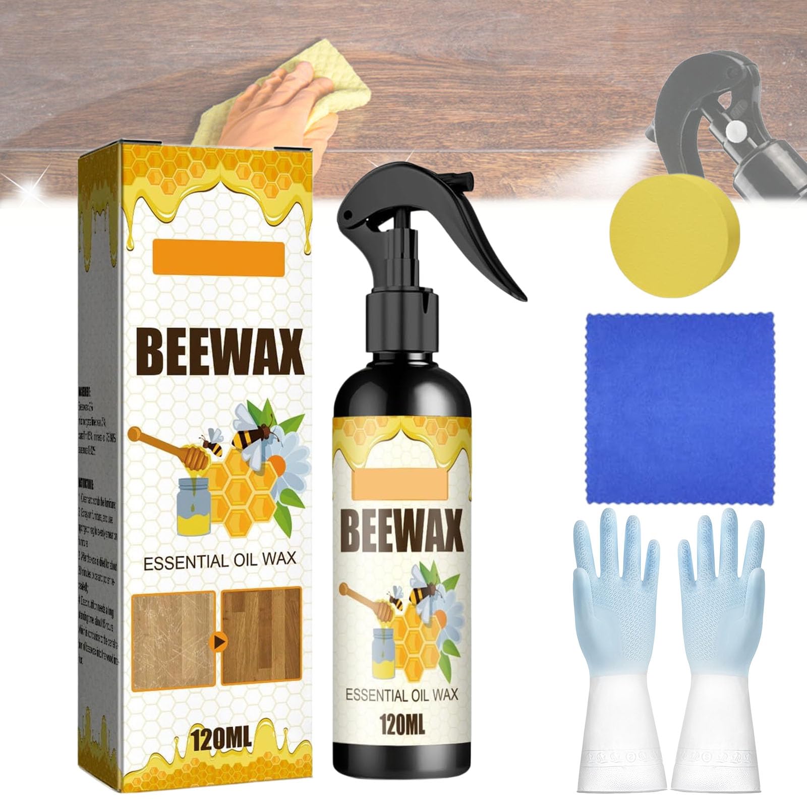 Cera de Abejas Pulimento para Muebles de Madera,cera para madera,Limpiador En Aerosol De Cera De Abejas,para el Cuidado de Muebles y Protección de Madera para Interior y Exterior (3)