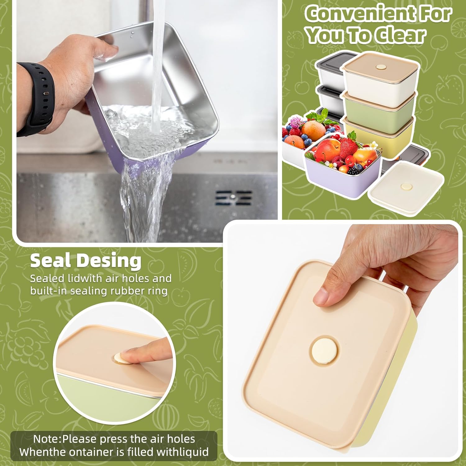 3 PCS Stainless Steel Food Storage Containers with Lids (20oz), Reusable Snack Containers with Lids for Kids,Leak Proof & Airtight,Metal Containers for Snack,Meal Prep,Candy,Fruit - Image 3