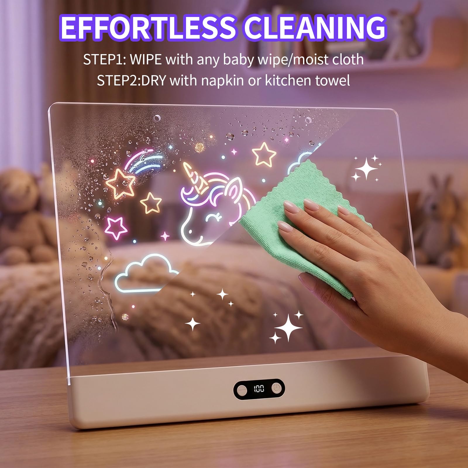 LED-Zeichenbrett für Kinder, 40,6 cm, wiederaufladbar, beleuchteter Zeichenblock mit 1500 mAh Akku, 11 Lichtmodi, Neon-Trockenlöschtafel, LED-Notizblock für Nachrichten, Nachtlicht, Geschenke