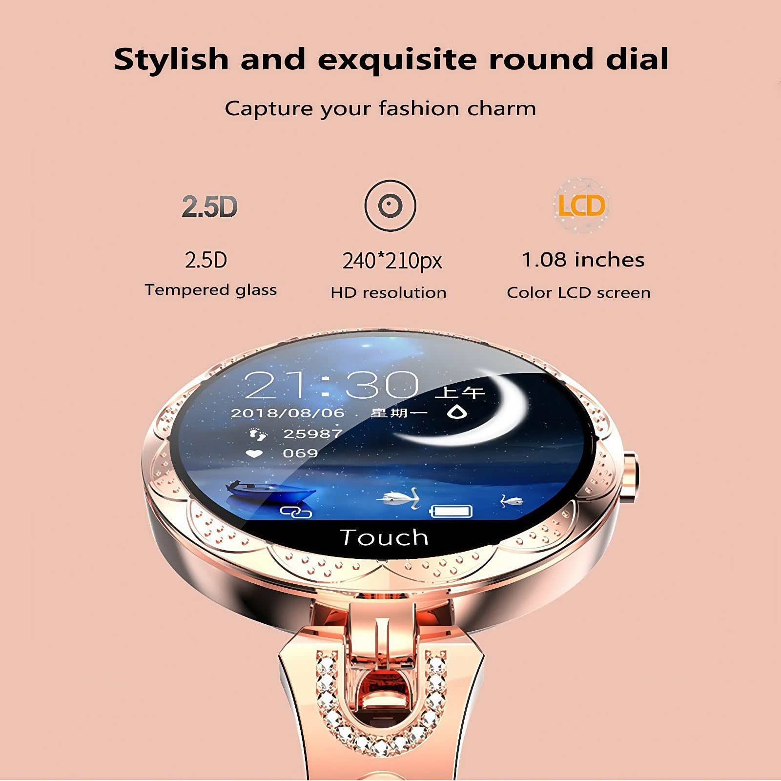 Pulsera Inteligente De Moda para Mujer, con Monitorización De Ritmo Cardíaco, Presión Arterial, Sueño Y Ciclo Fisiológico, Resistente Al Agua IP67. para Android iOS