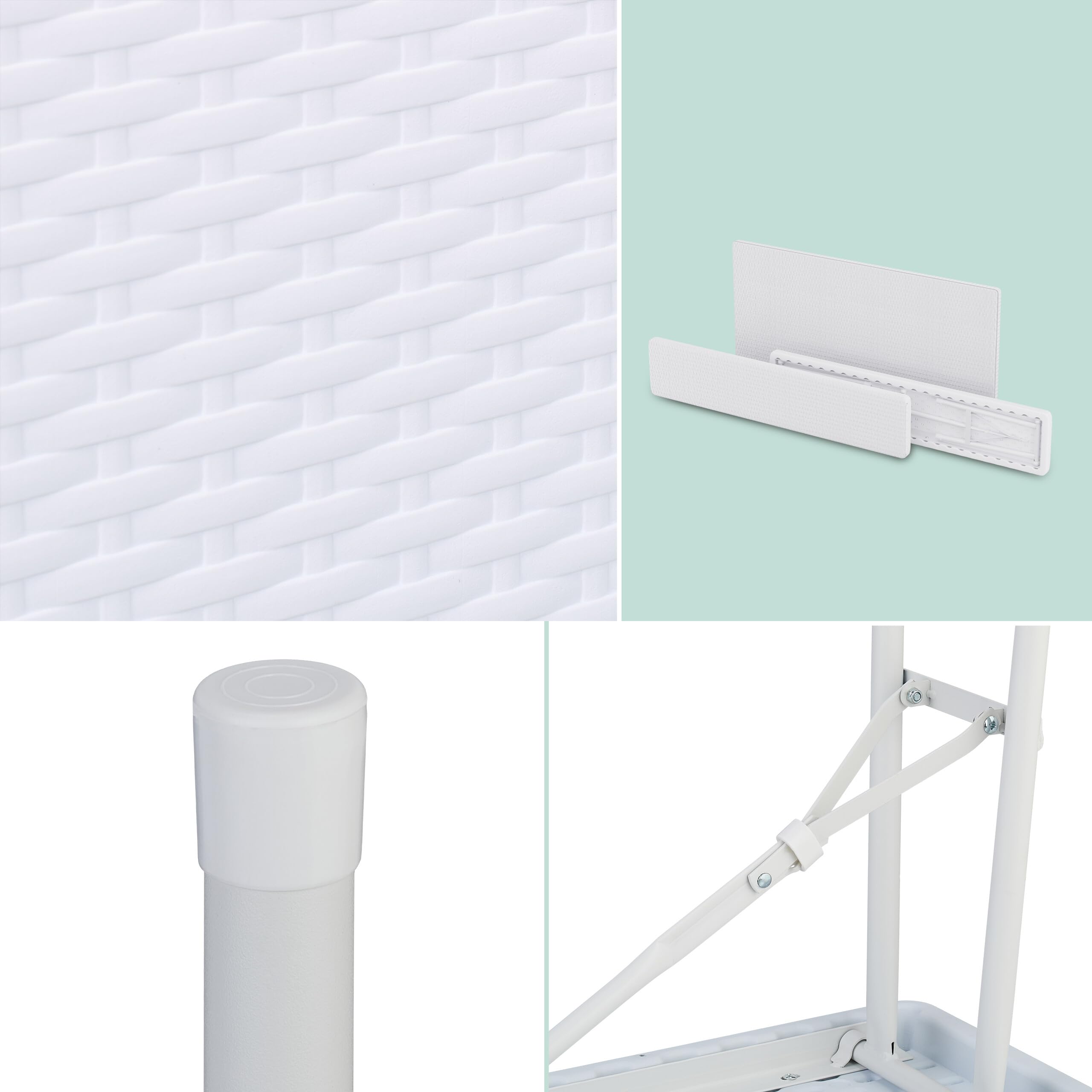 Relaxdays Tavolo da Birreria con Panche, Set da Giardino con Panchine e Tavolino Pieghevoli, Mobili Stile Rattan, Bianco