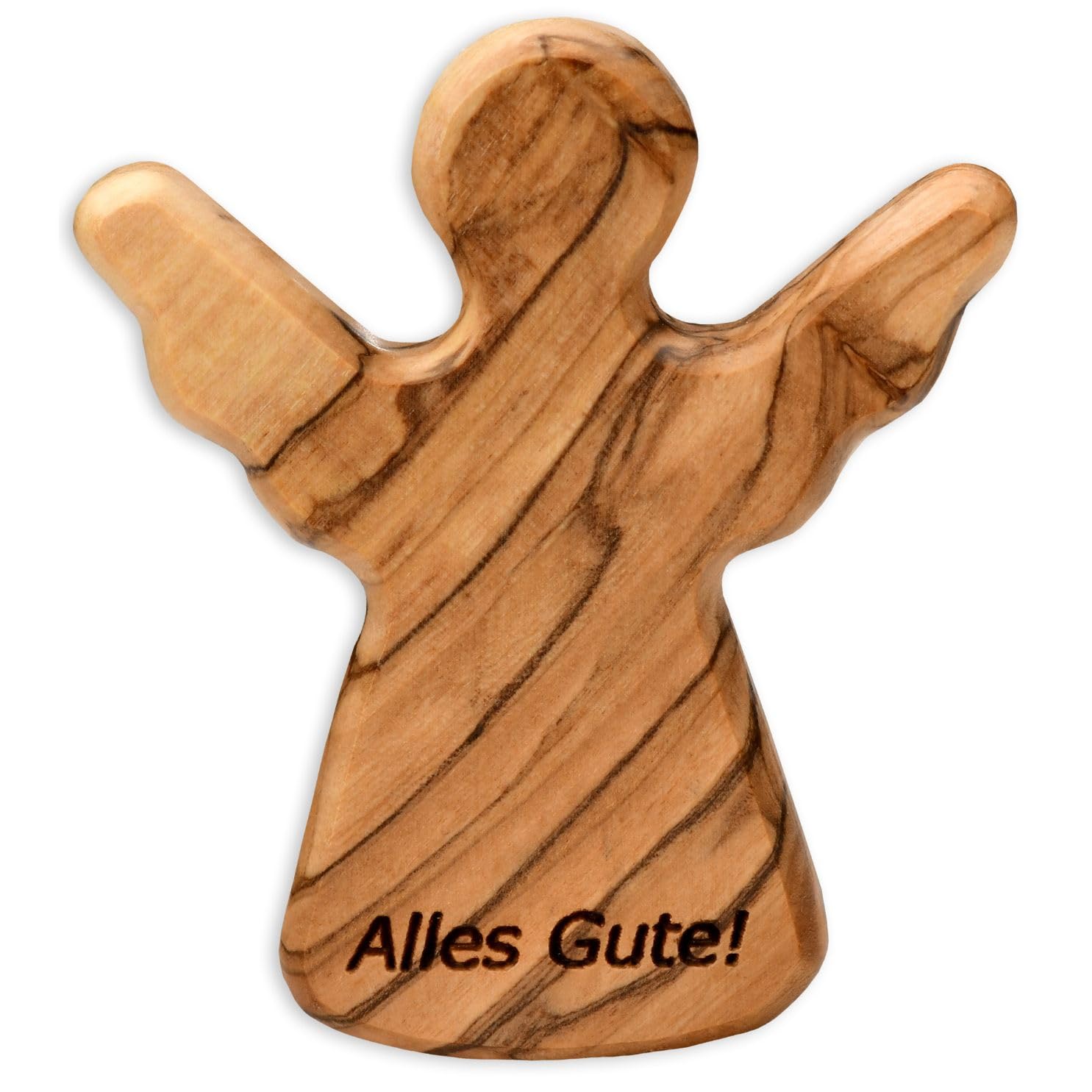 Kassis Geschenkartikel Olivenholz-Schutzengel - Handgefertigte Engel-Figur aus Bethlehem - Schutzengel-Glücksbringer - (Alles Gute) - (1 Stück)