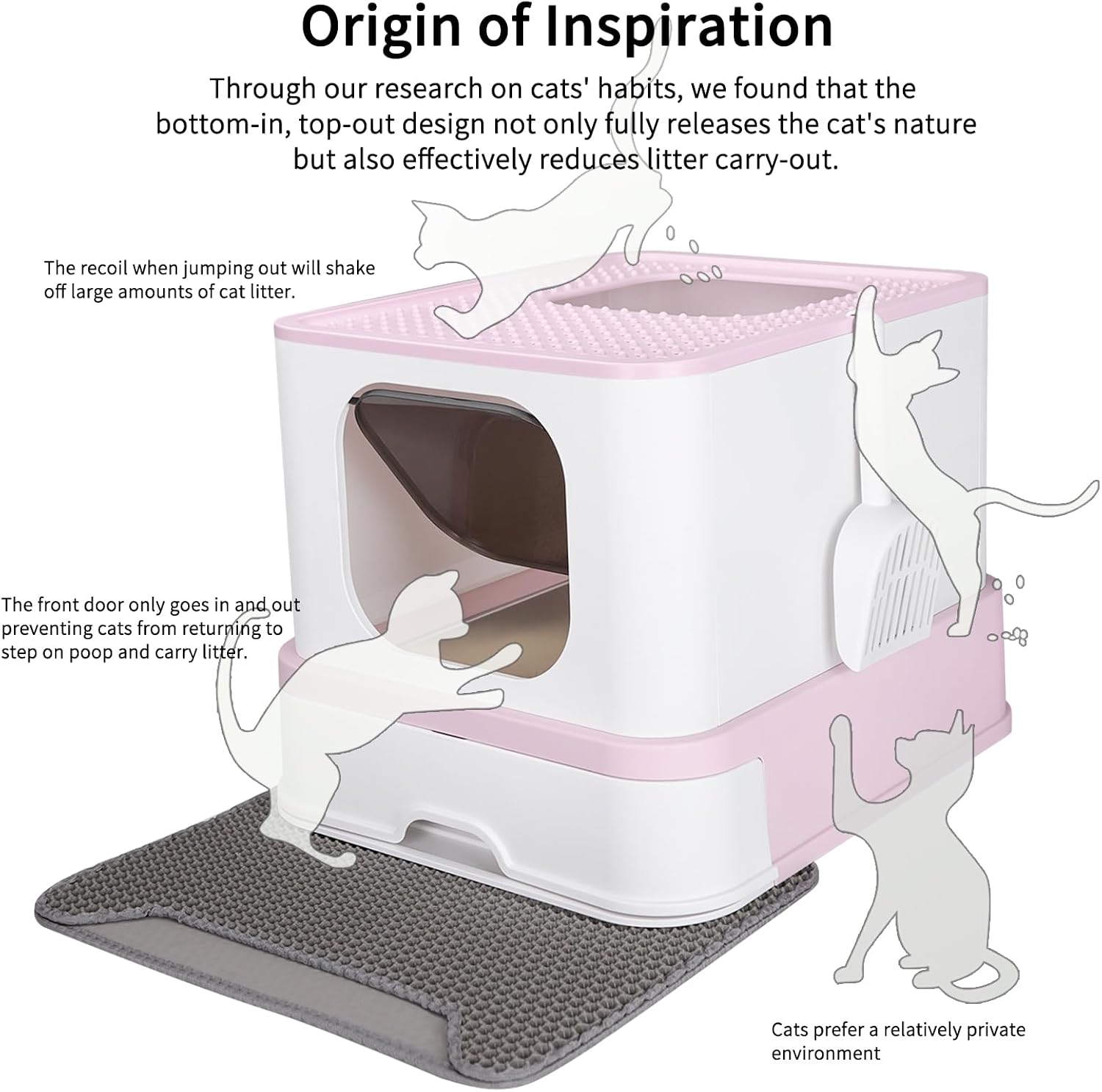 RIZZARI Stainless Steel Cat Box: Large Size for Cats Up to 45 lbs - Pink Covered Odor Control Enclosure with Easy Cleaning - Teflon Non-Stick Coating - Anti-Splash for Multi-Cat Homes & Apartments