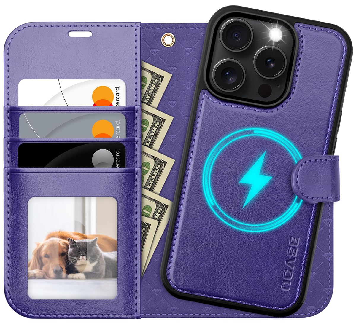 Ocase Cover Per Iphone 16 Pro Rimovibile 2 In 1, Rfid Blocking, Carta Fessura, Supporto Stand, Interno Tpu Antiurto Portafoglio Per Iphone 16 Pro (6,3 Pollici) - Viola-image