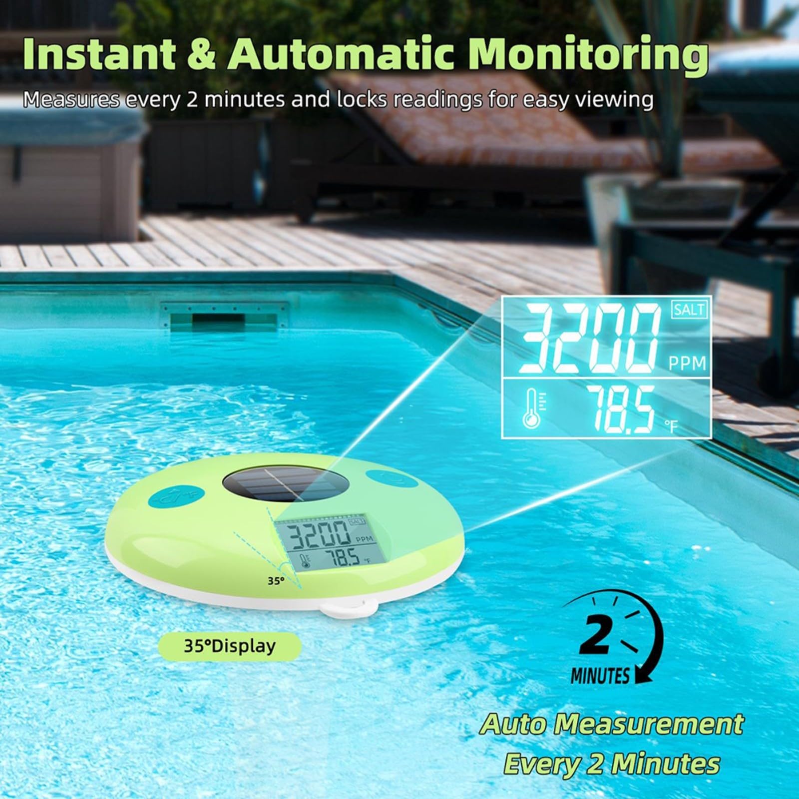Termometro da piscina, wireless, digitale, galleggiante, misuratore di temperatura di salinità, IPX7, impermeabile, per spa, vasca da bagno, giardino, stagno, 1 unità