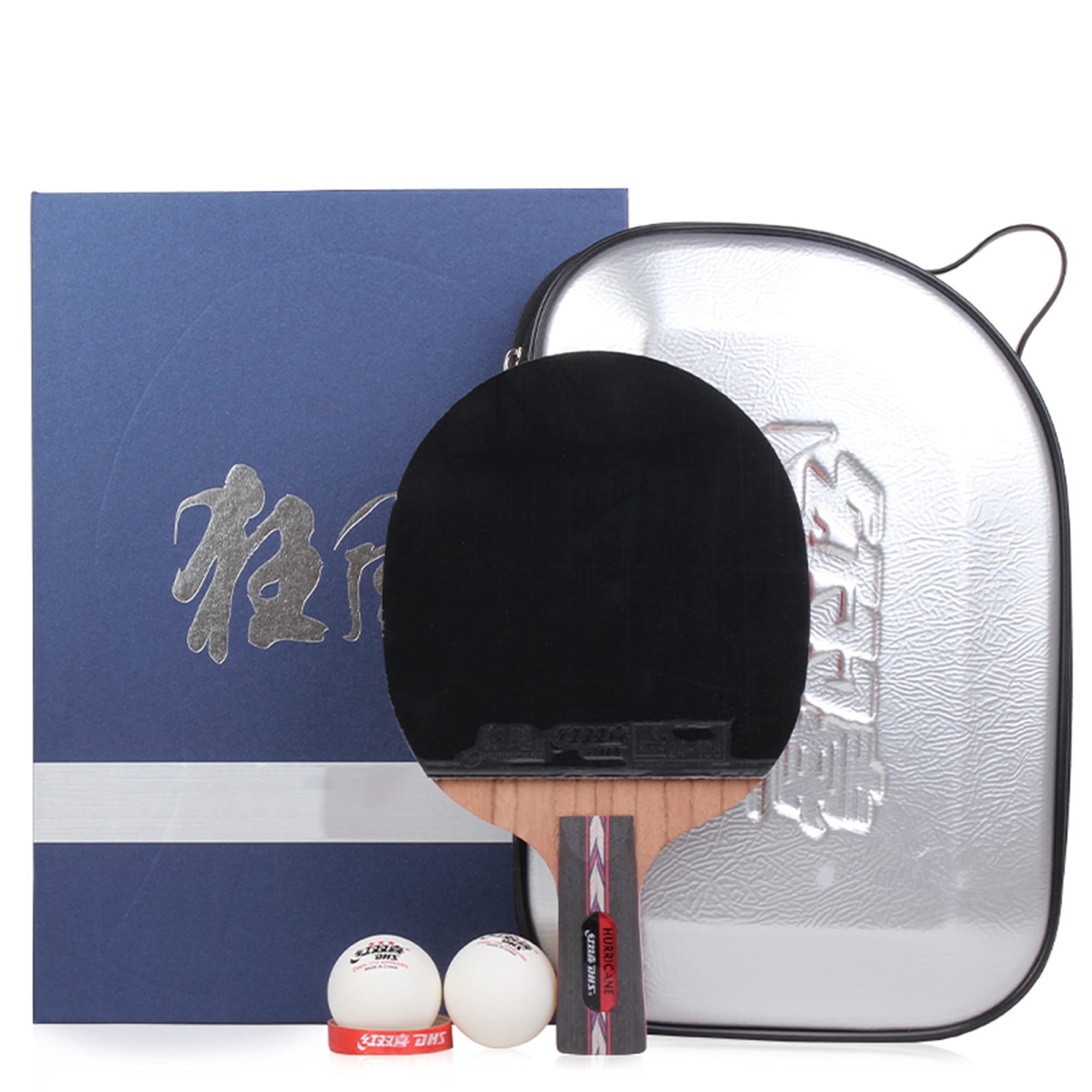 Juego de Tenis de Mesa, Juego de Raqueta de Ping Pong con Estuche, Pala de Tenis de Mesa Profesional, Goma aprobada, intermedios y avanzados, 1 Paquete/Mango Largo