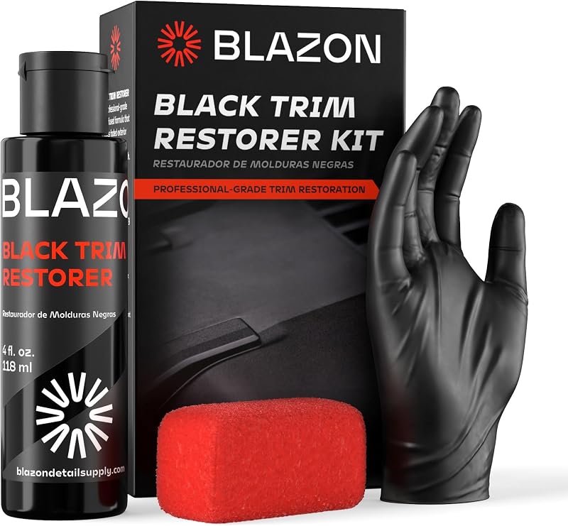 BLAZON Black Trim Restorer – Dye-Infused Plastic Restorer for Faded Exterior Trim, Deep Black Finish, Scratch Correction, Long-Lasting Durability & UV Protection - 4 oz Kit