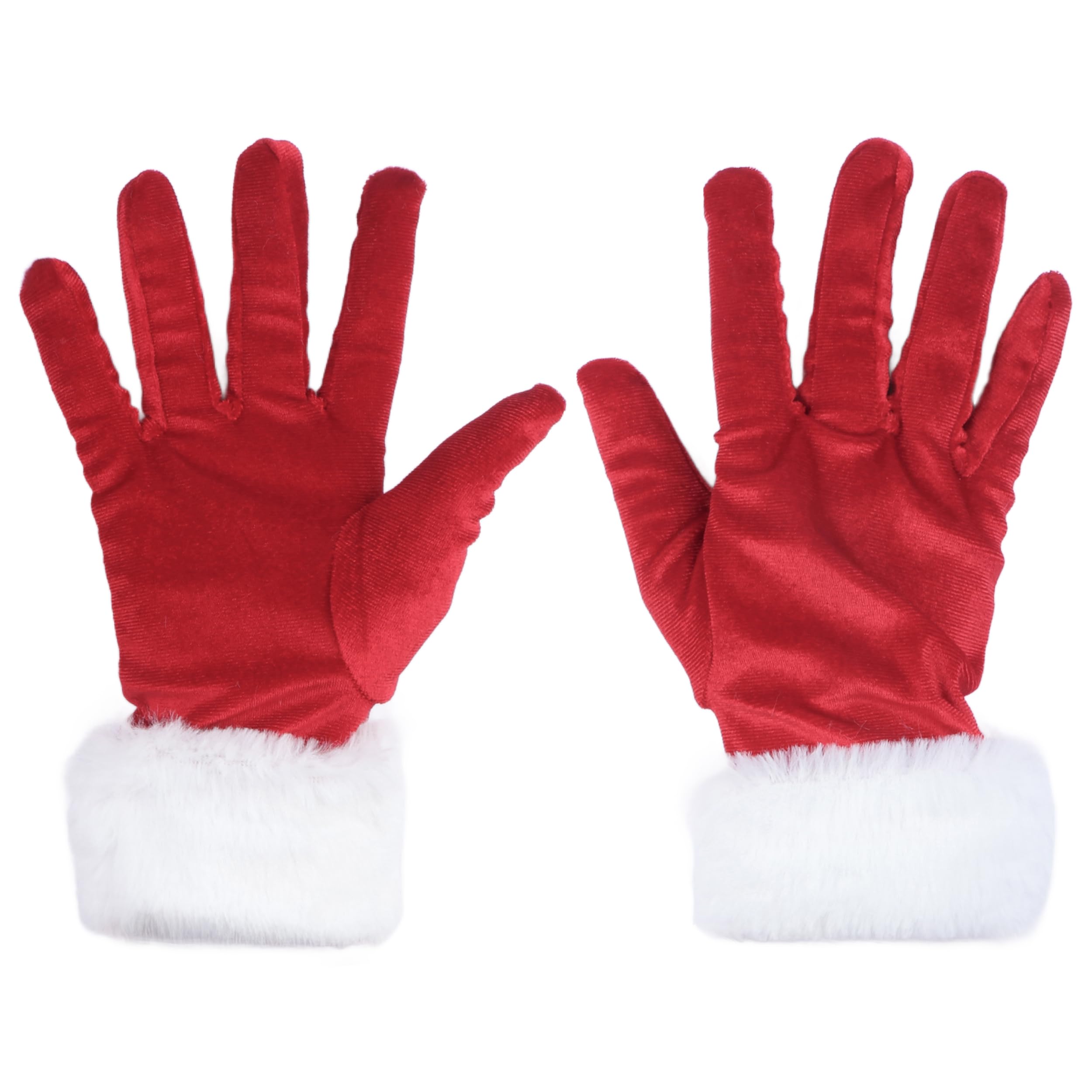 Koonfan Christmas Red Velvet Gloves with White Furry Cuff Accessories for Costumes for Women Santa Costume Gloves