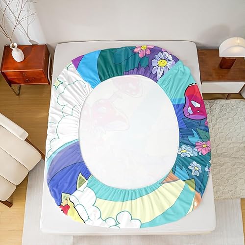 Miniatura 4 de Erosebridal Linda sábana bajera ajustable de hongos tamaño individual de los años 70 con diseño de arco iris para niños y niñas, vintage, retro, con