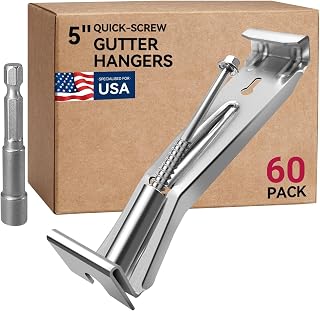 CEIJE 5 Inch Hidden Gutter Hangers - 60 Pack Heavy Duty Aluminum Brackets with Pre-Assembled Screws for Sagging Rain Gutters