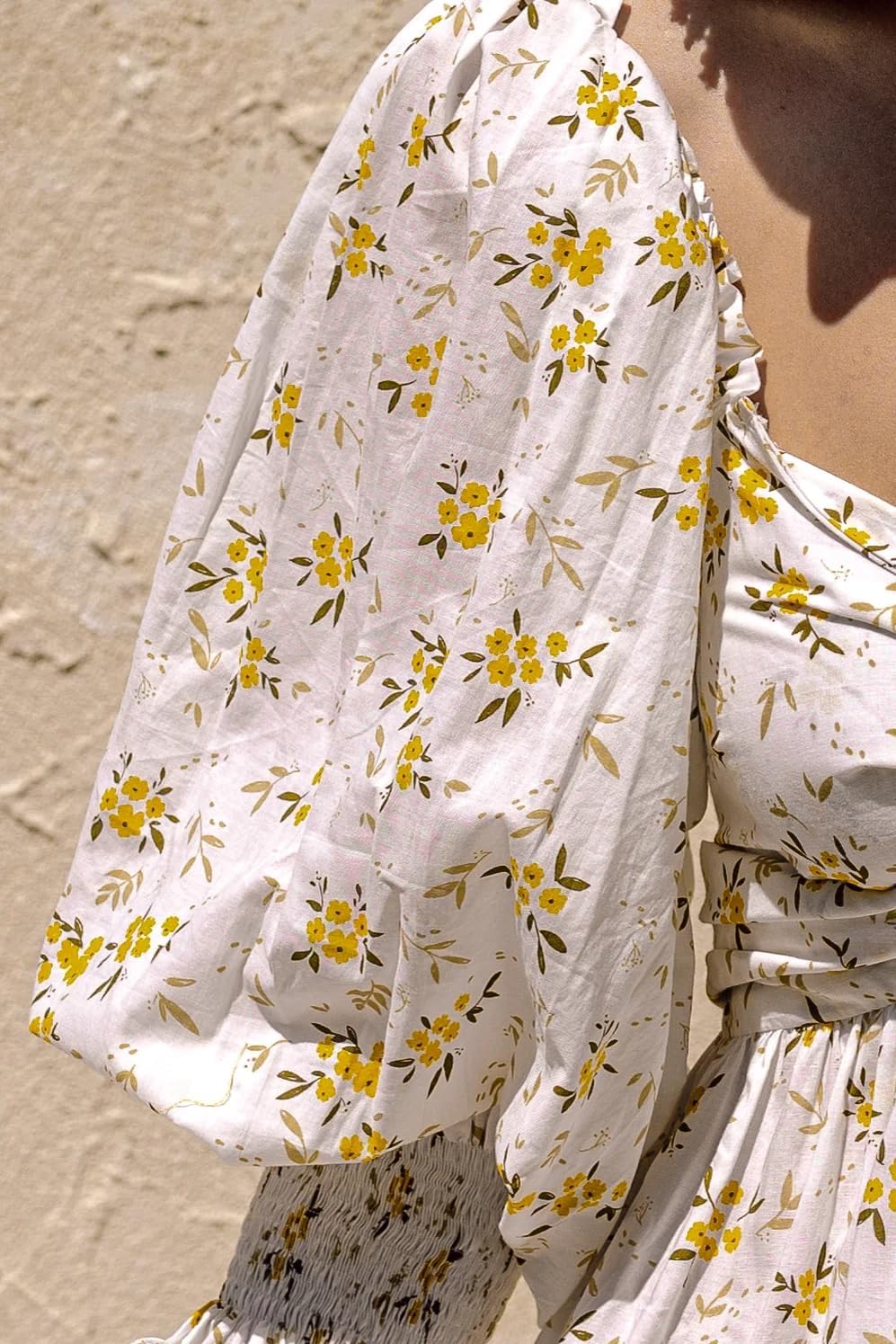 R.Vivimos Women's Summer Boho Cotton Puff Sleeve Dress Swiss Dots Lace Up Smocked Casual A-Line Flowy Midi Dress - Image 3