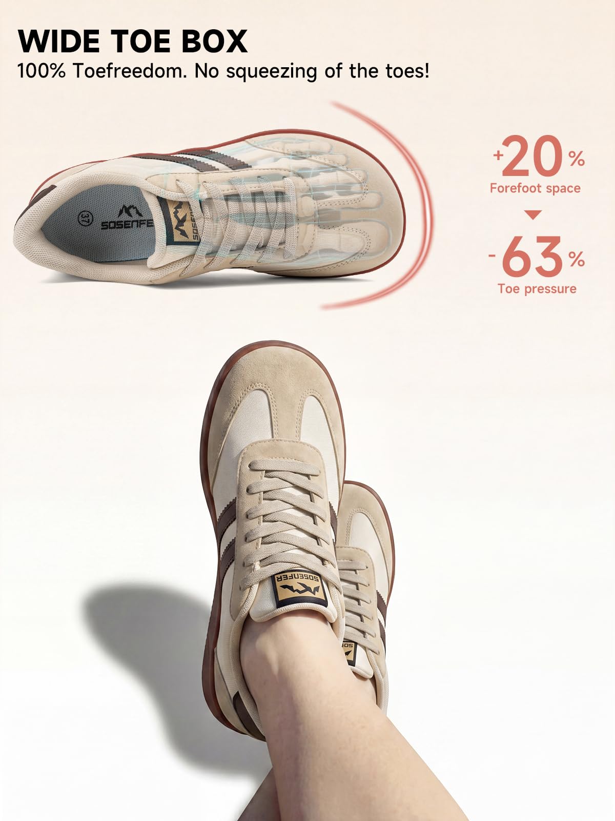 Sosenfer Zapatos descalzos para hombre y mujer, con puntera ancha, retro | Material exterior transpirable, ligero y flexible, suela antideslizante, cómodas zapatillas retro para uso diario y ocio