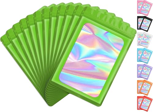 Funfery Paquete de 100 bolsas resellables holográficas transparentes, bolsas de embalaje a prueba de olores, bolsas de almacenamiento de alimentos