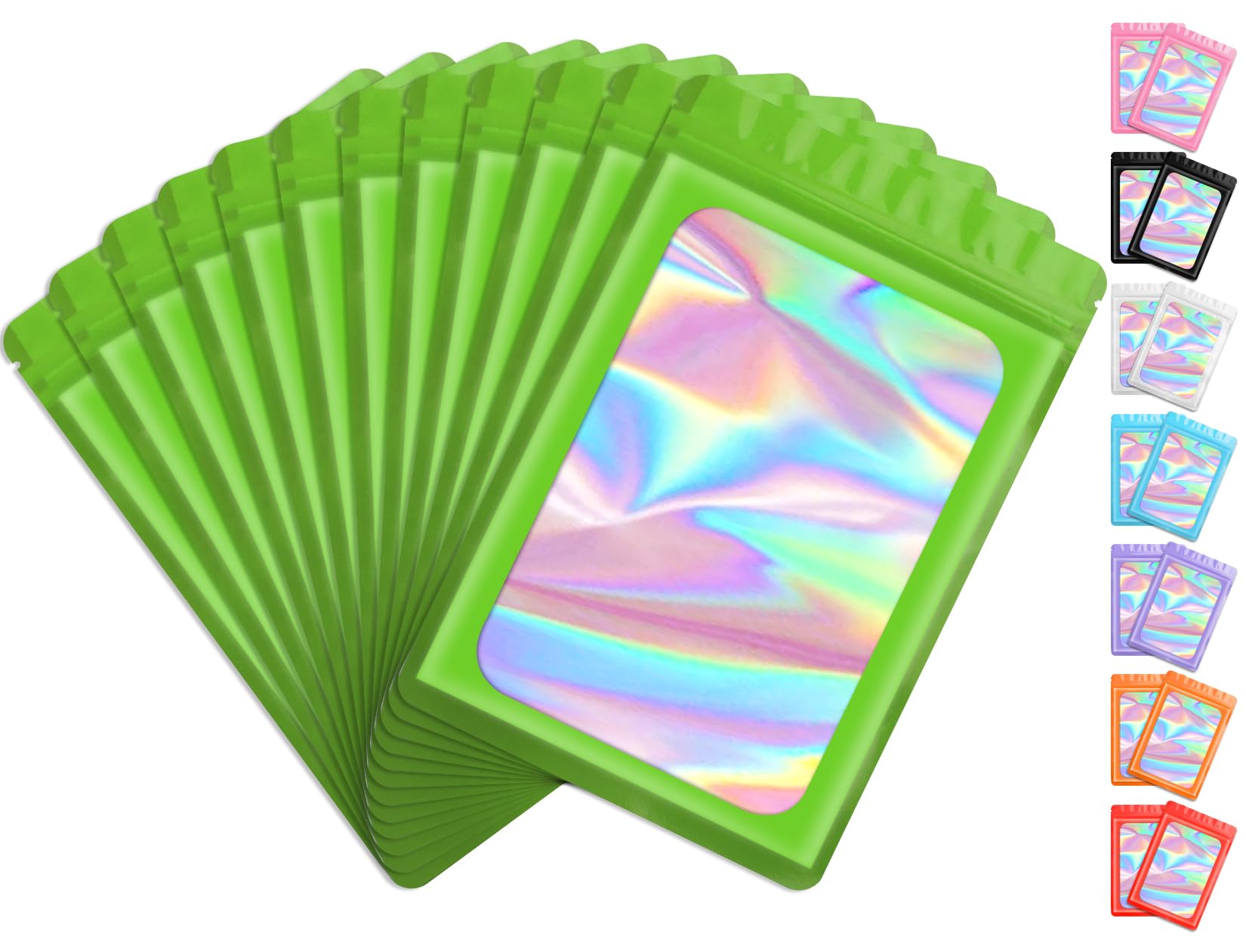 Funfery 100 Pack Resealable Bags Clear Holographic Bags,Smell Proof Packaging Baggies,Mylar Food Storage Bag,Zipper Sealing Bag for Coffee Beans,