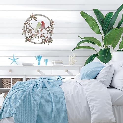 Vista 28 de Ferraycle Arte de pared de metal con silueta de pájaro en rama de árbol, decoración de pájaro para sala de estar, jardín, dormitorio, oficina