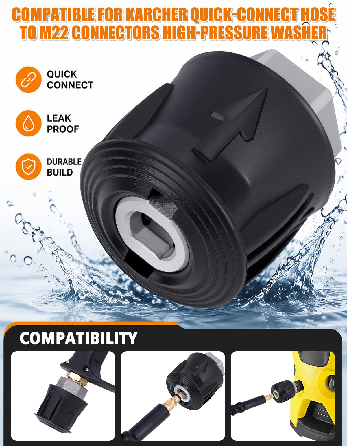 YUET Szybkozłączka do myjki wysokociśnieniowej złącze rurowe A M22 14 mm złącze adaptera węża ulepszony metalowy adapter rdzeniowy do myjki Karcher Kärcher