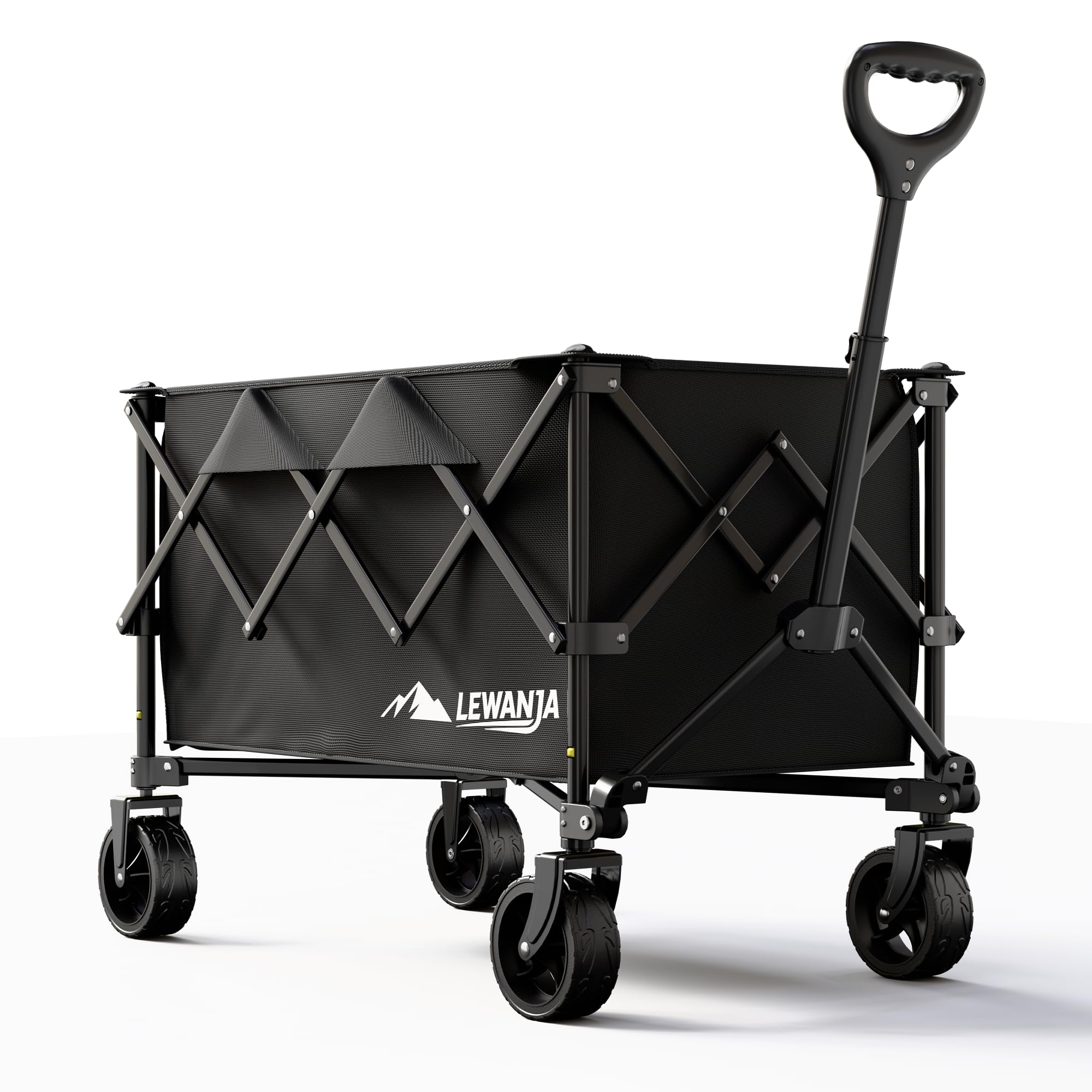 LEWANJA Carrello da Giardino Pieghevole Robusto, Carretto a Mano per Campeggio, Spiaggia, Festival e Spesa, Carrello da Trasporto con Maniglia Regolabile - Capacità 140L e Carico 130kg