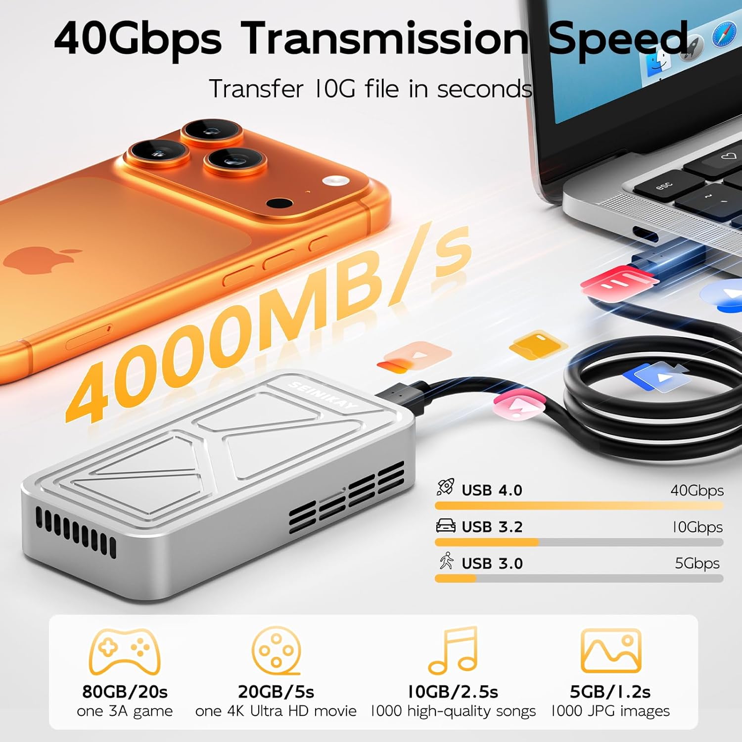 40Gbps M.2 NVME Enclosure with Cooling Fan,USB 4 NVMe Enclosure,Compatible with Thunderbolt 4/3/USB3.2/3.1/3.0/2.0 - Image 3